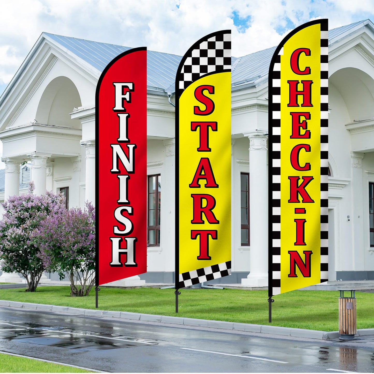 Hillsuren Start Finish and Check-in Advertising Package of 3 Feather Banner Red Yellow Swooper Flag Kits for Marathons, Races, Special Events, Poles Not Included