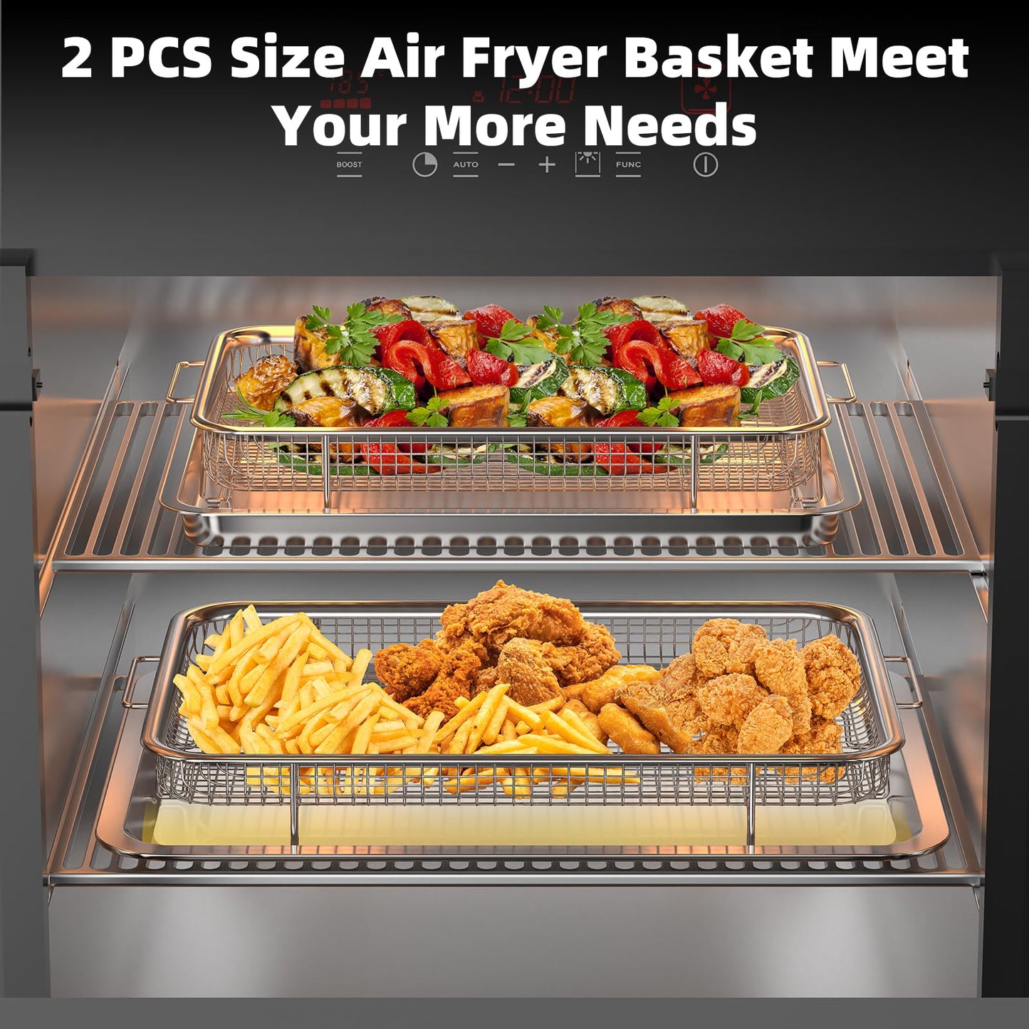 Air Fryer Basket for Oven, 2 Set Air Fryer Tray and Pan with 60PCS Parchment Papers, YEPATER Stainless Steel Air Fryer Pan and Crisper Tray for for Baking Grilling Cooking and Frying