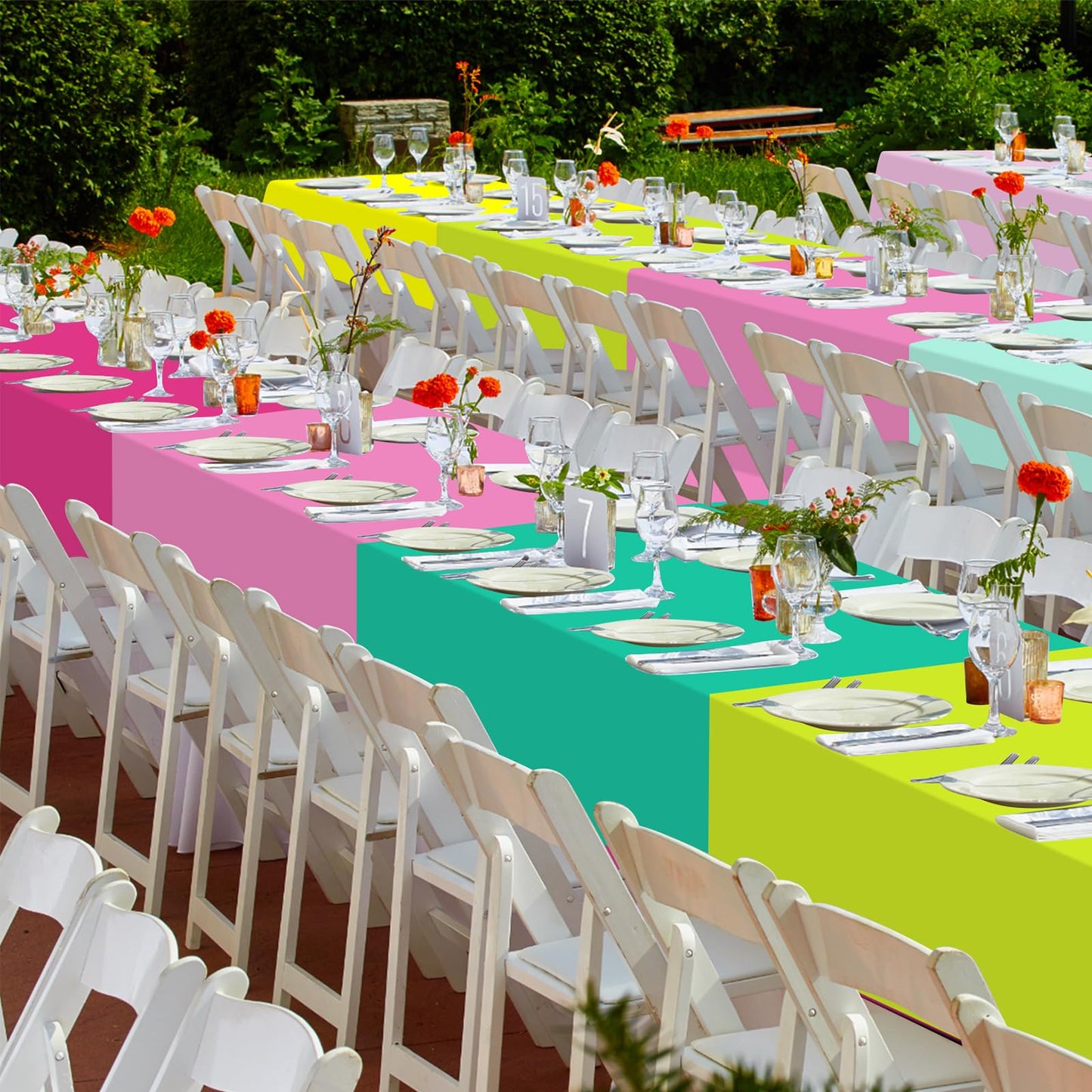 12 Pack Hawaiian Plastic Tablecloth for Rectangle Tables, Pink Green Yellow Tropical Disposable Table Cover, Luau Rectangle Table Cloth for Summer Flamingo Birthday Picnic Party Supplies Decorations