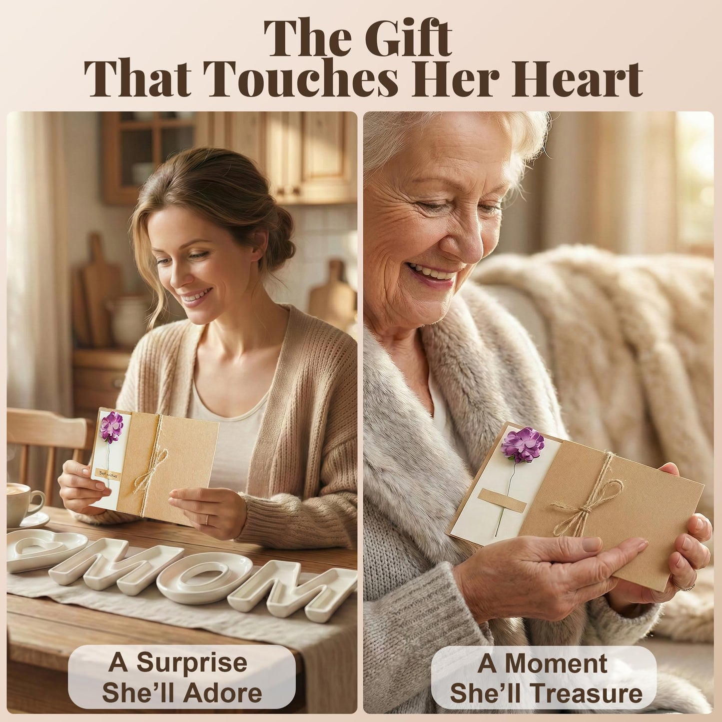 Mother’s Day & Birthday Gifts for Mom - Ceramic "MOM" Letter Candy Dishes & Charcuterie Board Set with 12 Gold Serving Utensils & 3D Greeting Card - Unique Table Decor for Party & Afternoon Tea