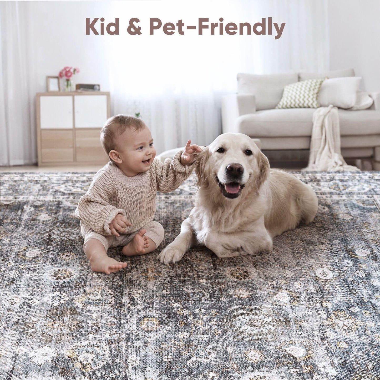 Rugcomf Washable Kitchen Runner 2'7"x12' - Long Hallway Runner Rug Non Slip, Boho Carpet for Hallways, Entryway, Hall, Bathroom - Grey