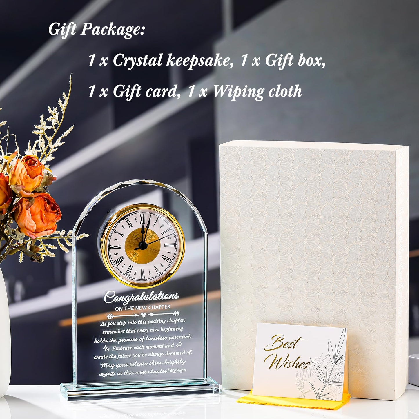 Movdyka Congratulations on Your Promotion Congrats on New Job Gifts for Women Men Coworker Crystal Clock Plaque Good Luck in New Chapter Farewell Appreciation Gift for Male Leader Employee Manager