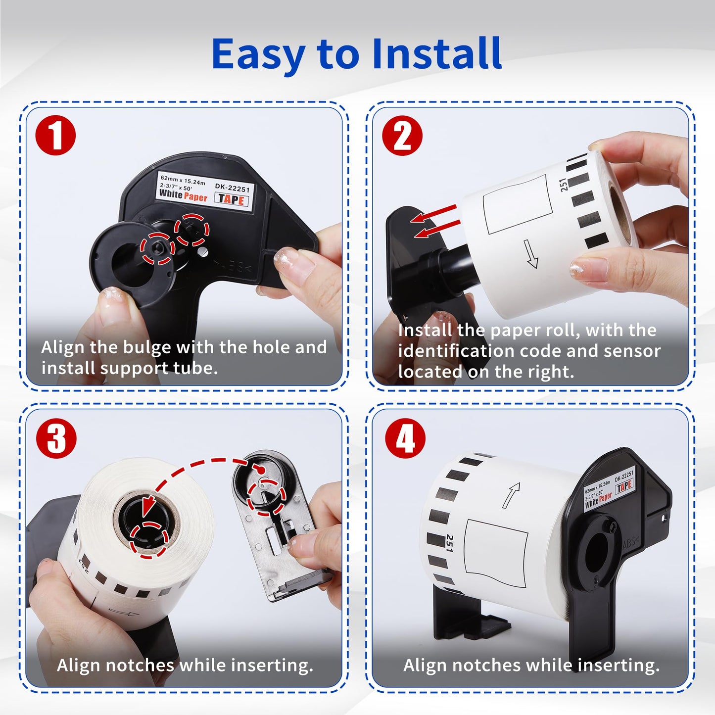 3 Rolls DK-2251 Continuous Length Label 2.4in x 50ft, Wonfoucs Compatible for Brother DK 2251 Continuous Length Black/Red Label on White Paper Tape, Replacement for QL-820NWB QL 810W QL800
