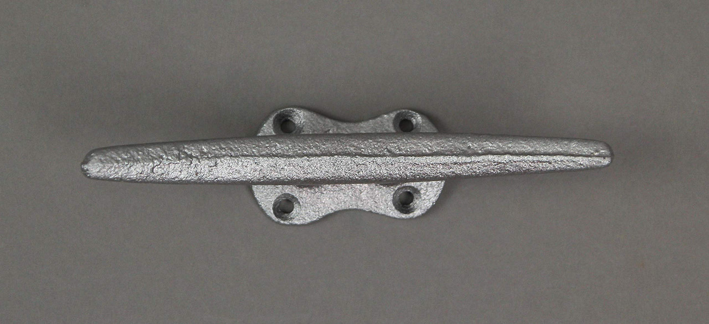 Zeckos Set of 4 Metallic Silver Finish Cast Iron Boat Cleat Wall Hooks/Drawer Pulls Cabinet Handles - Nautical or Coastal Décor - Easy Install - 5.75 Inches Long