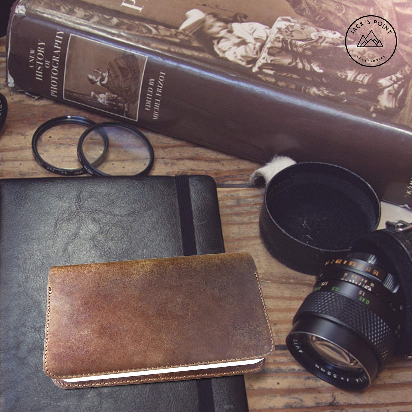 Jack's Point Leather Field Notes Cover for Memo - Pocket Sized Notebook, fits 3.5” x 5.5” Notebooks, Hand Stitched Brown Real Top Grain Leather, Multiple Pockets for Extra Functionality
