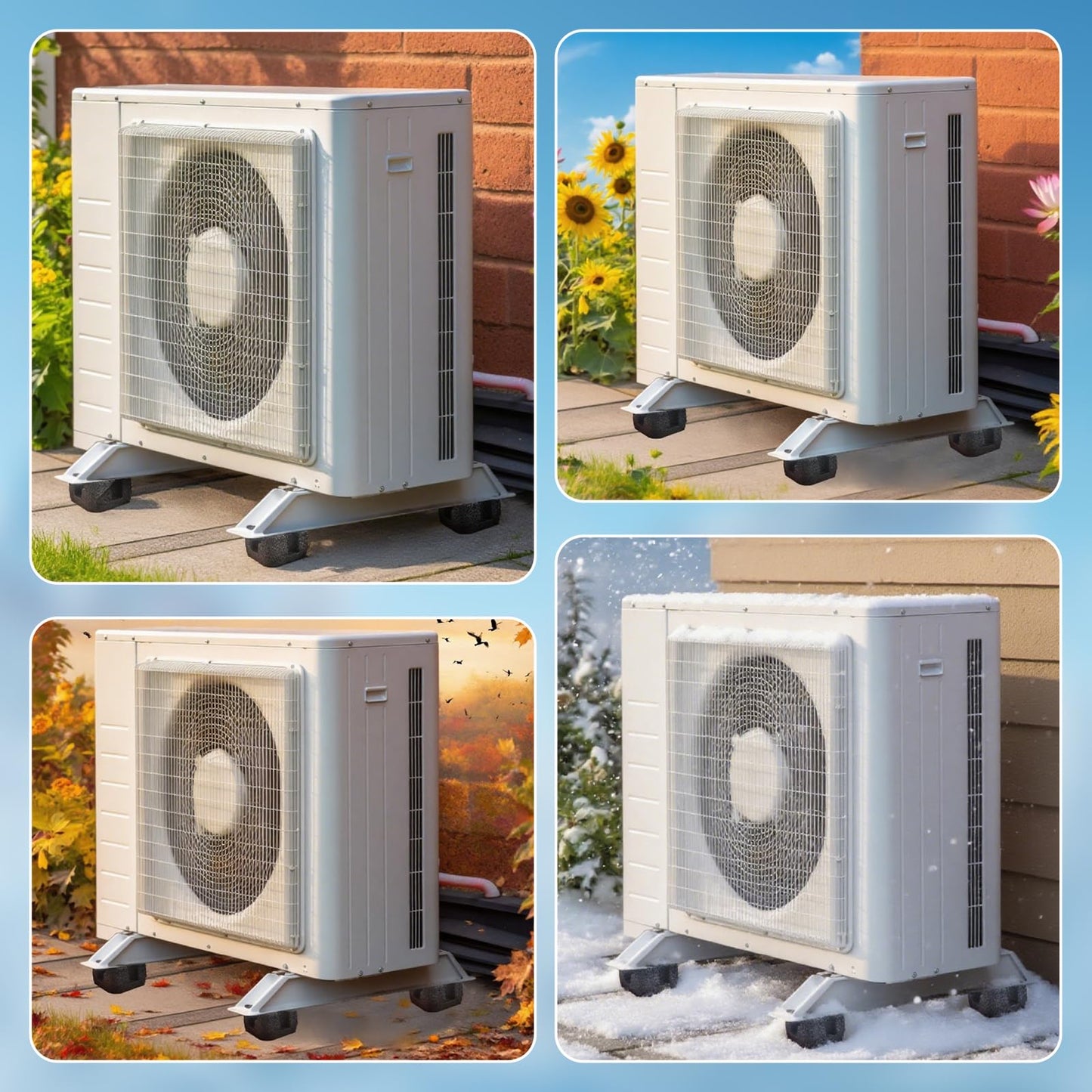 TZKQ 4 Pack Mini Split Floor Mount Base | Air Conditioner Base for 7,000–60,000 BTU | Anti-Vibration Mini Split Base, UV & Waterproof Condenser Support for Outdoor HVAC Units