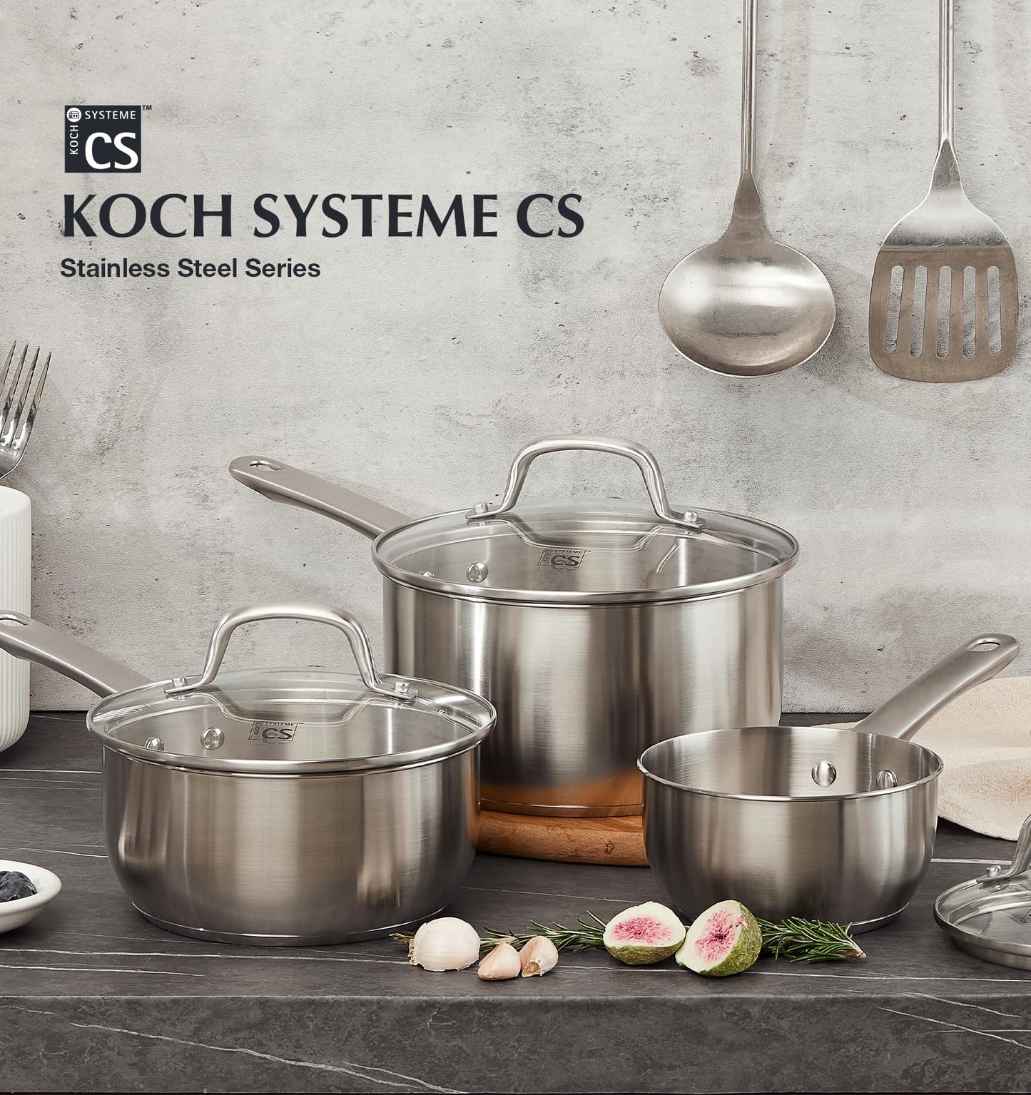 KOCH SYSTEME CS Stainless Steel Saucepan Set, 1QT & 2QT & 3QT Sauce Pan, Premium 18/10 Steel Sauce Pan Set, Induction Saucepans, Stainless Steel Pot Set 6 Piece, Easy to Clean, Oven Safe