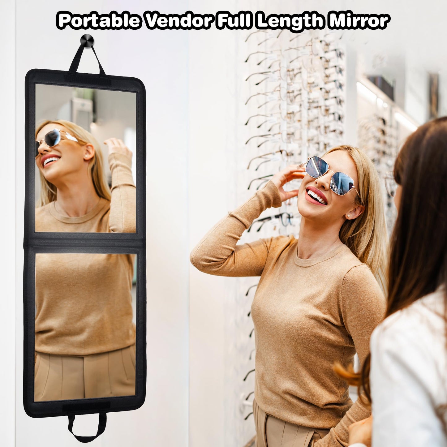 LPHUMEX Foldable Full Length Dance Mirror ā 33ā Portable Shatterproof Hanging Mirror, Folding Full Length Travel Mirror for Dancing, Camping, RV