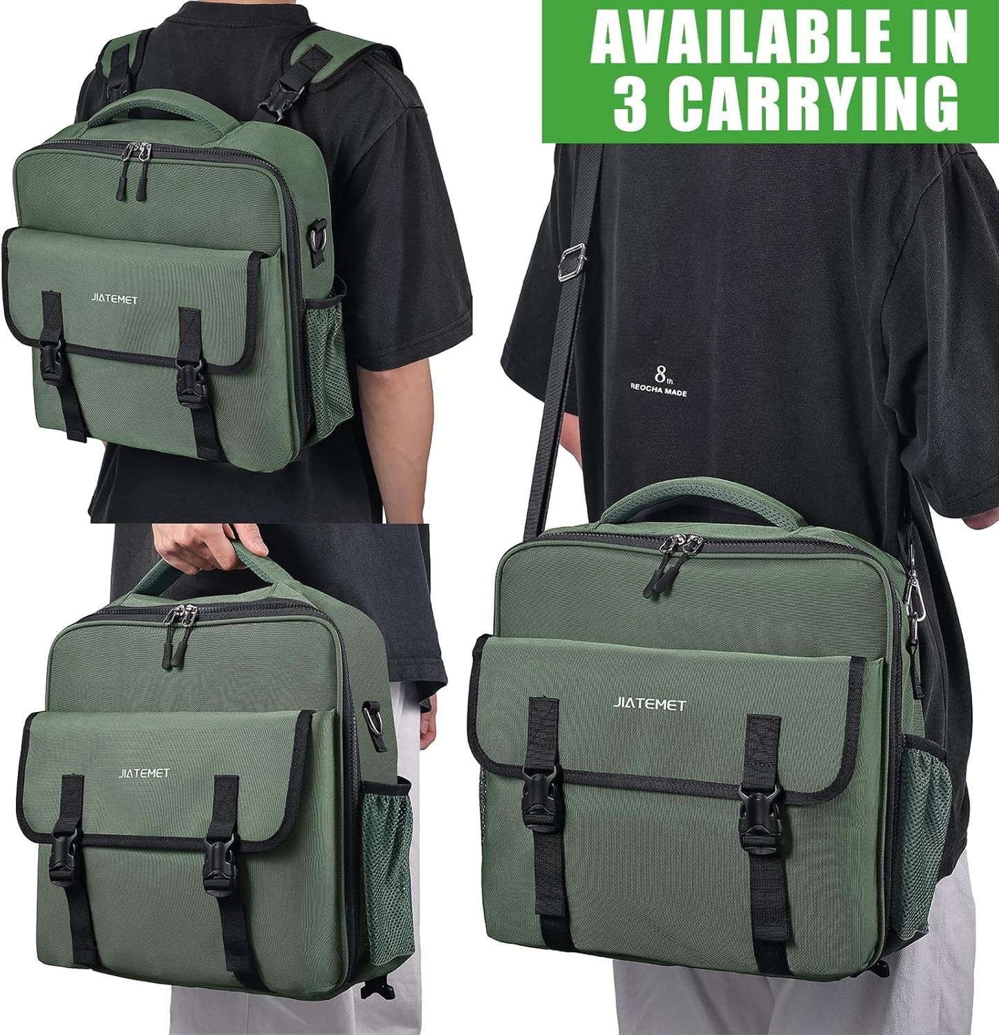 3 Ring Zipper Binder Bag for 700+ Sheets Capacity Detachable Backpack Straps & Shoulder 14 Inch Laptop for and Office (Green)