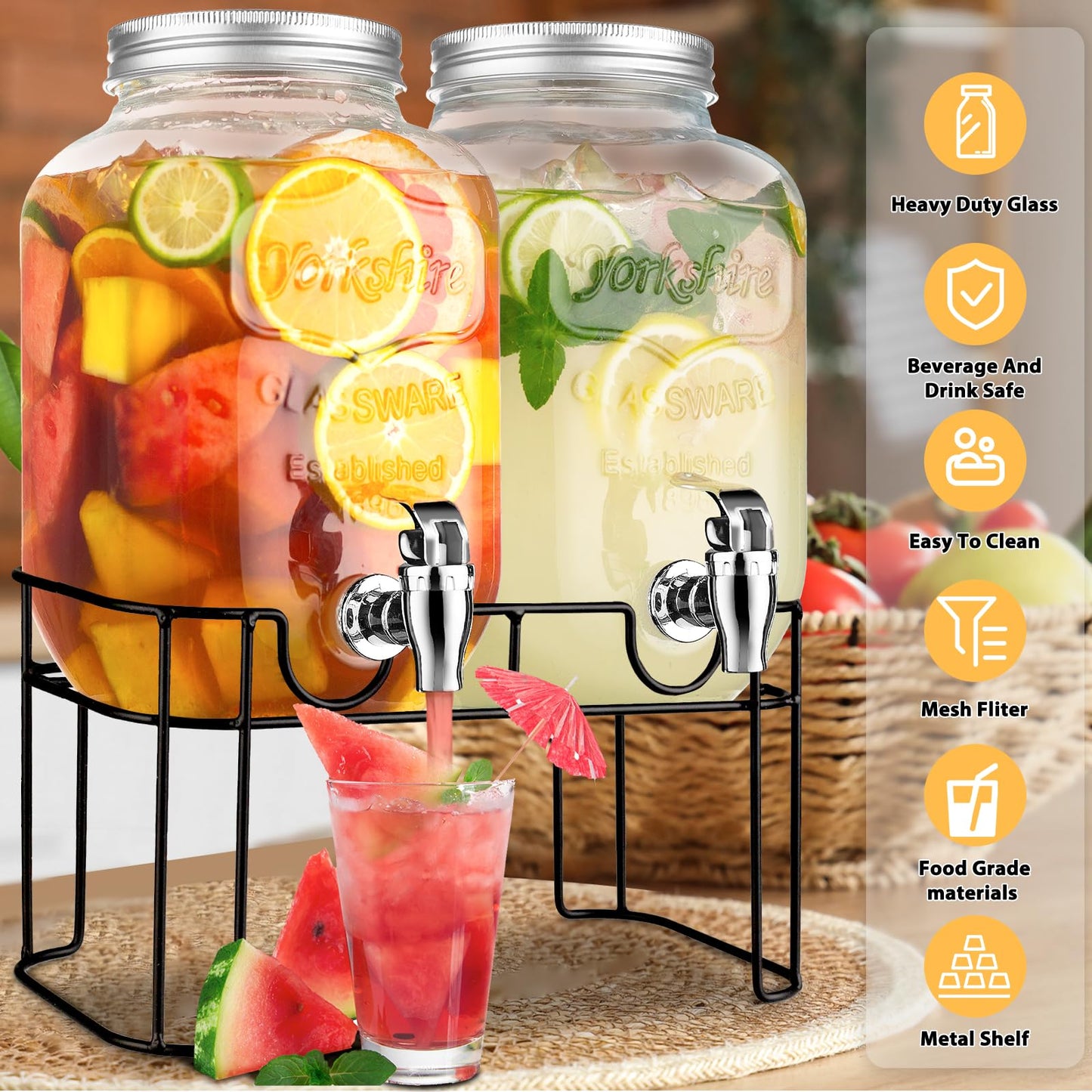 1 Gallon Glass Drink Dispensers For Parties,Lemonade Beverage Dispenser With Stand And Spigot For BBQ, Picnic, Party,Laundry Detergent Dispenser
