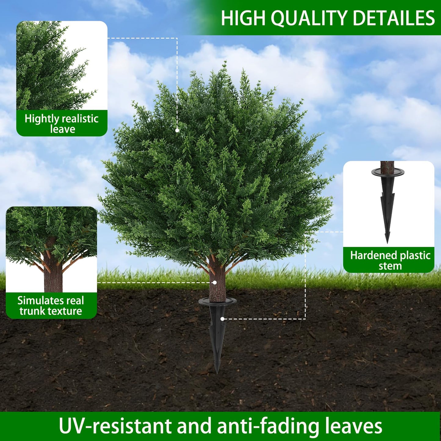 Yangrass Artificial Set of 2 Cedar Topiary Ball Trees 23" for Outdoors with Ground Spike, UV Resistant Faux Cypress Plants, Evergreen Shrubs Bushes for Front Porch Garden Backyard Decor