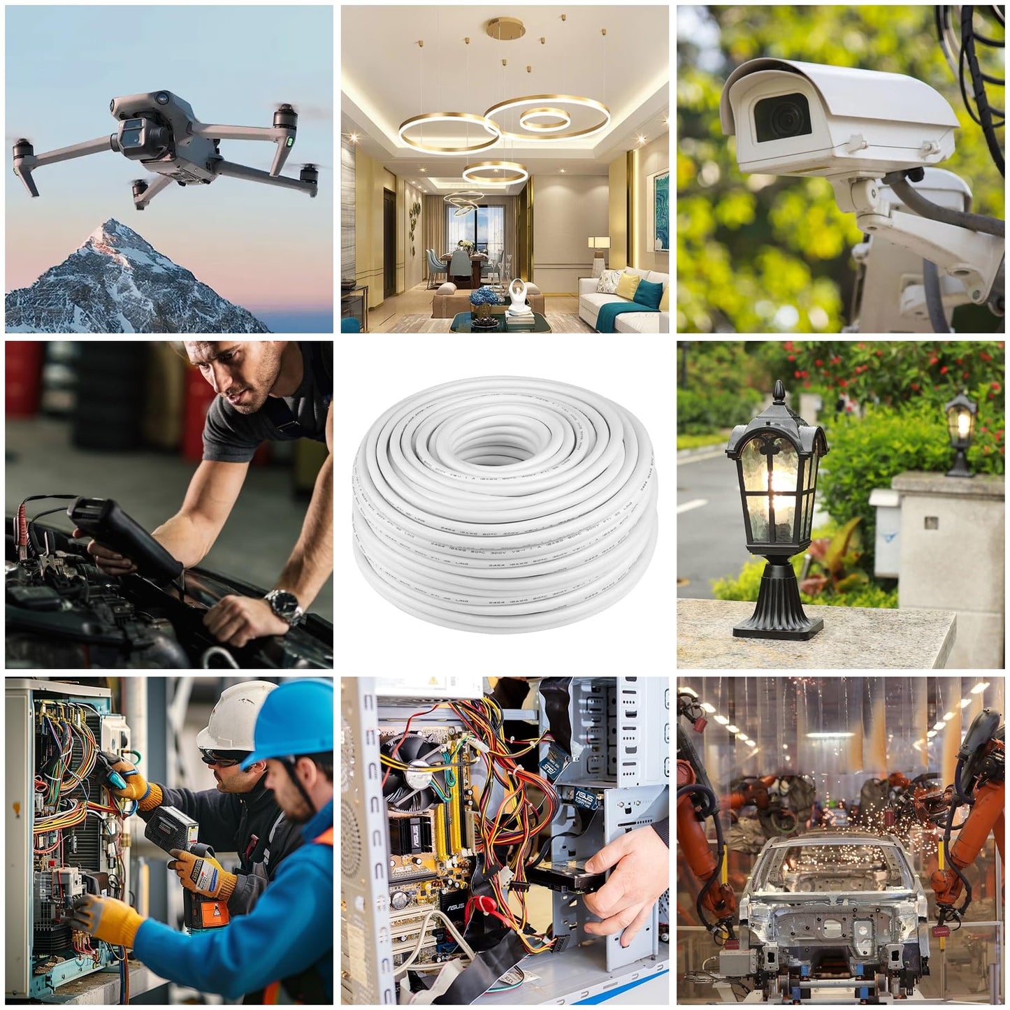 100FT 18 Gauge 8 Conductor Electrical Wire, 18AWG PVC Thermostat Wire, Low Voltage Landscape Wire for LED Lighting Strips Automotive Security Alarm Speaker, White