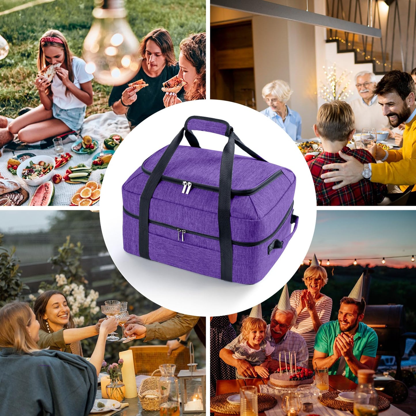 BAGSPRITE Double-Layer Slow Cooker Carrying Bag for 6-8 Quart CrockPot and Hamilton Beach Slow Cooker, Travel Bag with Lid Fastener for Crock-pot, Portable Carrier Case Slow Cooker Bag, Purple