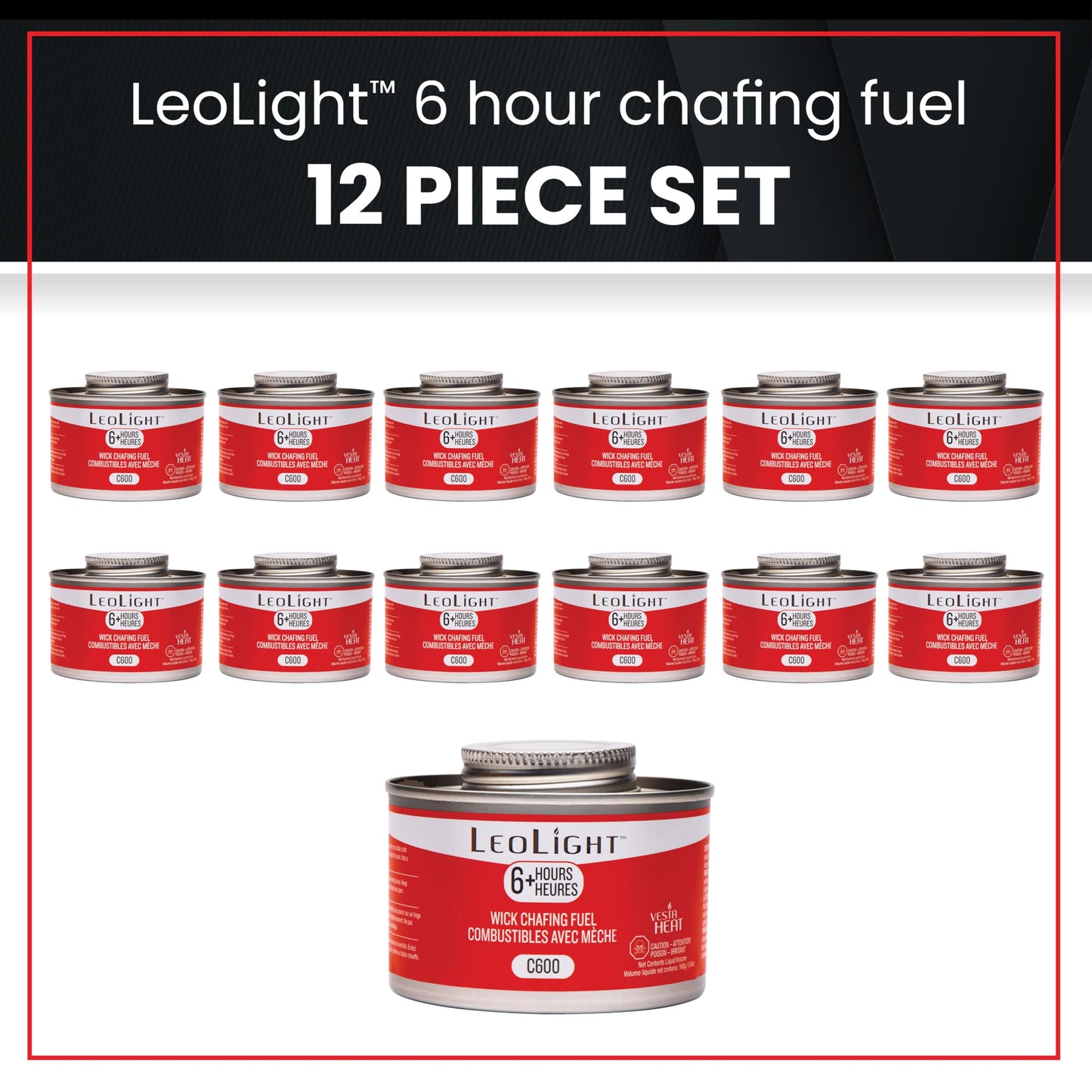 12 Pack Chafing Fuel 6 Hour Burn – Odorless, Smokeless & Spill-Proof Wick, 7oz Food Warmer Fuel for Chafing Dish Sets, Catering Events, Buffets, Parties & Weddings, LeoLight Cans