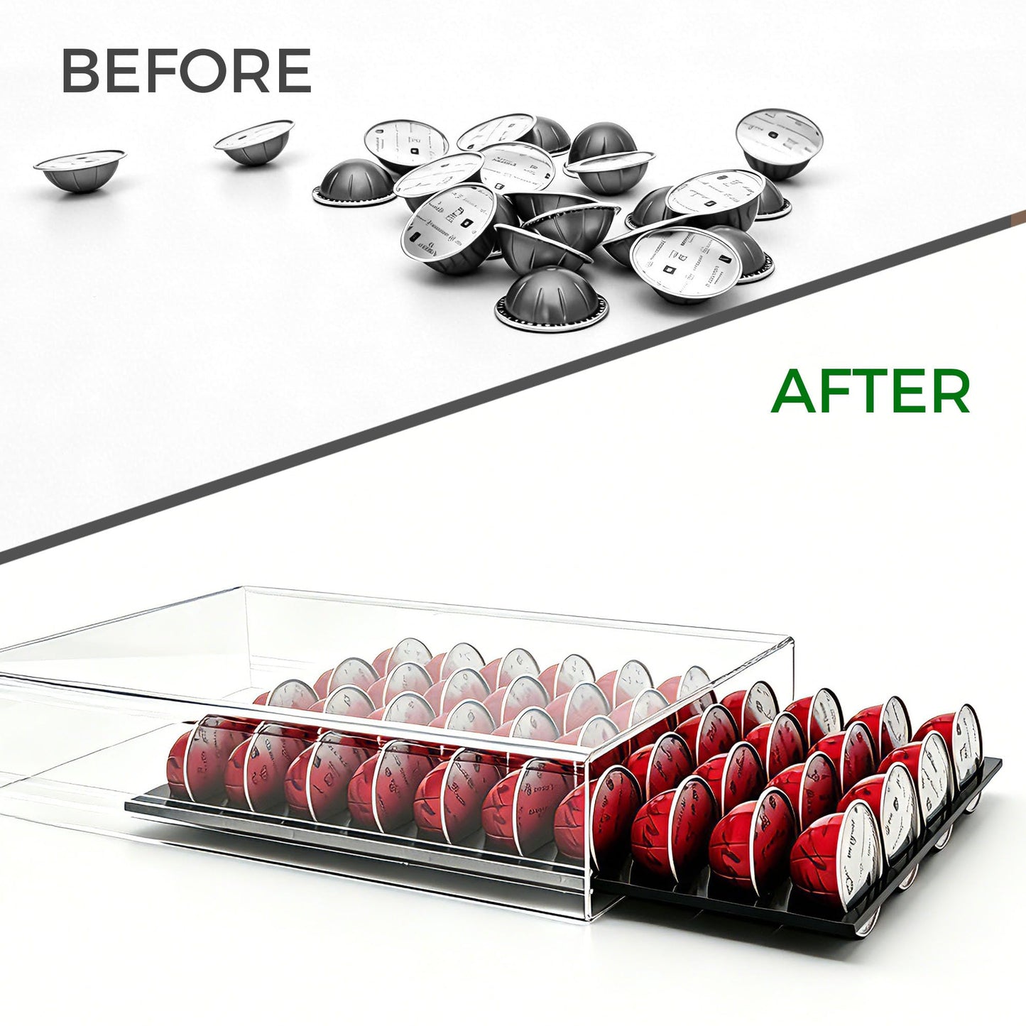 Lovemolly Acrylic Capsule Drawer for Nespresso Vertuo, 40 Pod Coffee Organizer with Thickened Shelf Hold Up to 22 lbs, Countertop Storage Fits Under Coffee Maker, 15"L x 10.7"W x 2.9"H