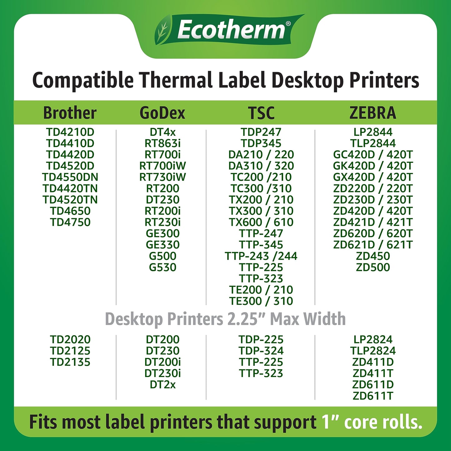 1" x .5" Thermal Labels | 4 Rolls | 9800 Labels | fits Zebra, Godex, Arkscan, iDPRT, Offnova Thermal Label Printers and More | Blank White Adhesive Stickers by Ecotherm