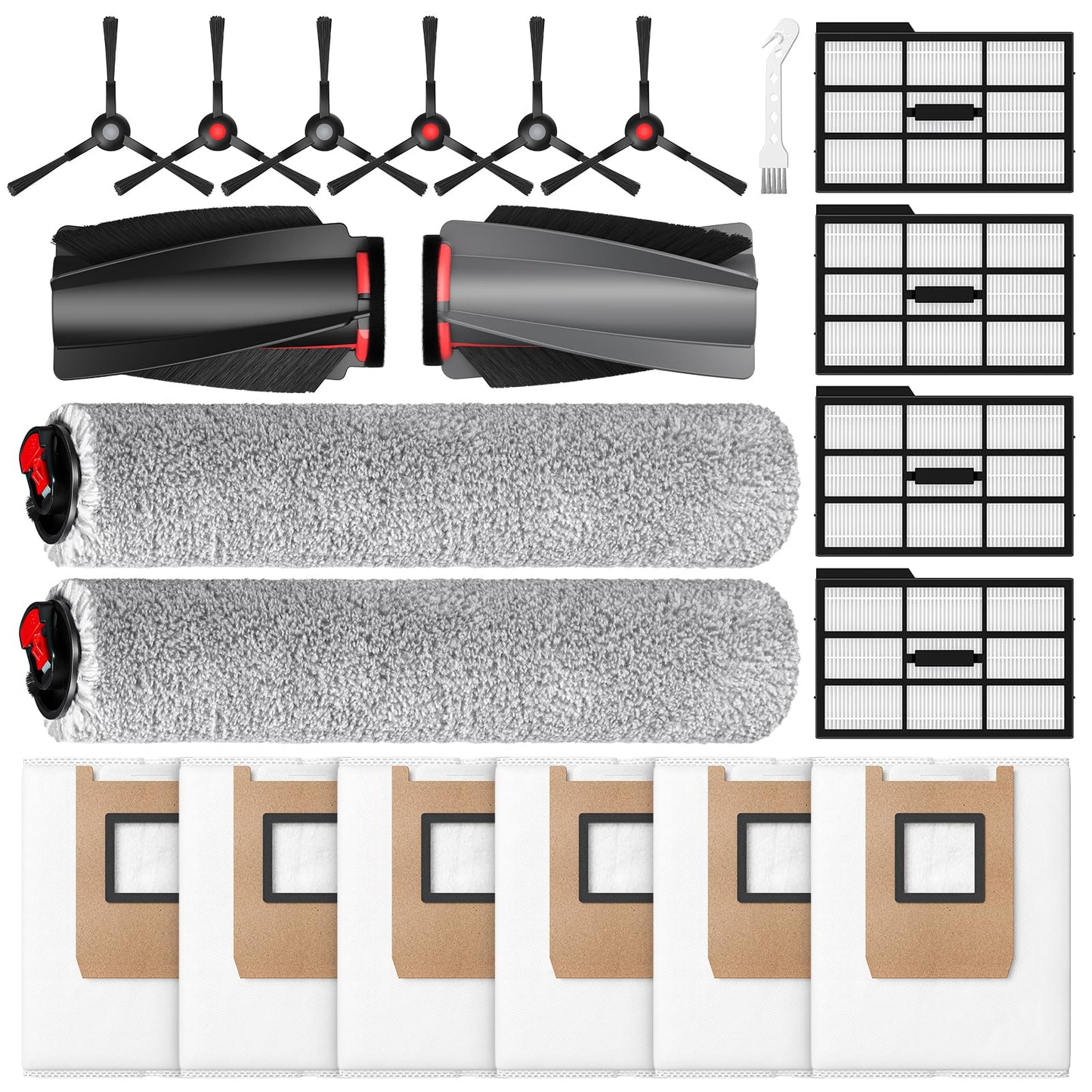 E25 E28 Accessories for eufy E25 / E28 Robot Vacuum, Replacement Parts Include Dual Main Roller Brushes, 2*Mopping Rollers, 6*Side Brushes, 4*HEPA Filters, 6*Dust Bags, 1*Cleaning Tool