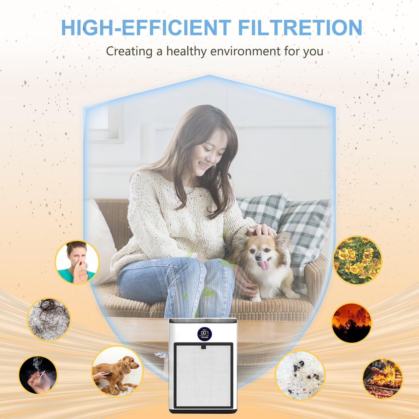 AP303 AP304 Replacement Filters, Compatible with DAYETTE & FRESHDEW Air Purifier AP303/AP304, H14 HEPA Filter with Activated Carbon, 4 Pack (Original Filter)