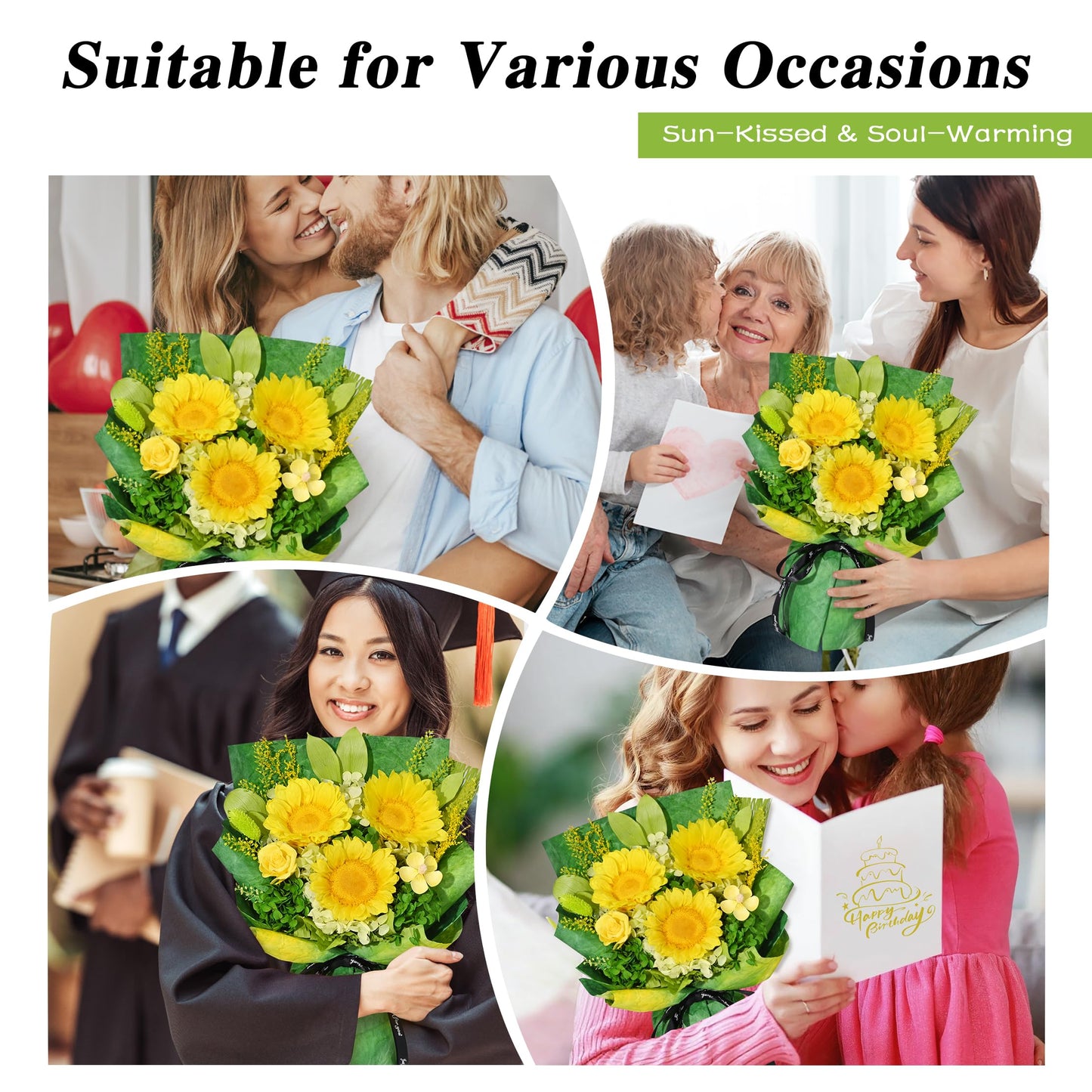 Waipfaru Preserved Flowers for Delivery Prime, Fresh Sunflower Bouquet with Gift Box, Forever Flowers for Women Mothers Day Birthday