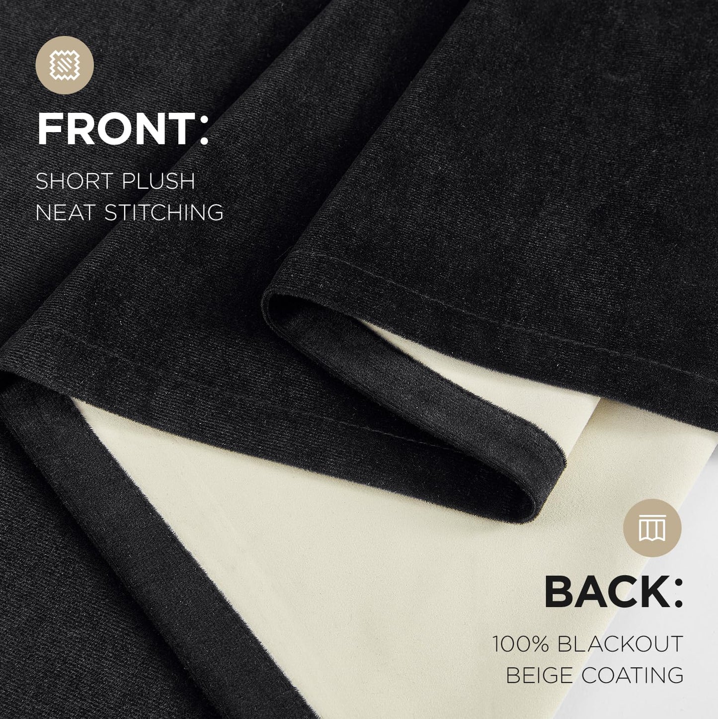 Joydeco Black 100% Blackout Curtains 96 Inch 2 Panels, Luxury Thermal Insulated Black Velvet Curtains for Bedroom Living Room, Soundproof Blackout Window Drapes, Rod Pocket & Back Tab (52W x 96L)
