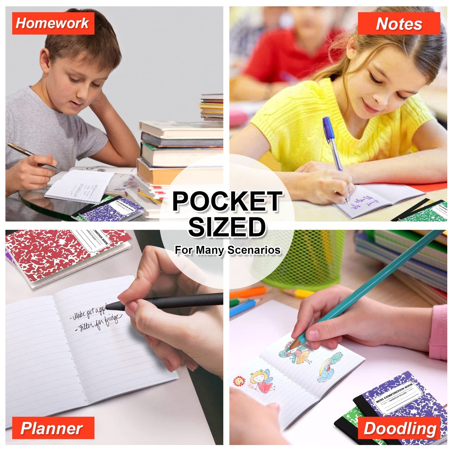 feela 90 Pack Mini Composition Notebook Bulk, Cute Pocket Composition Note Pad, Small Journal Notebooks for Students College School Supplies, 4.5" X 3.25", Narrow Ruled, 5 Marble Covers