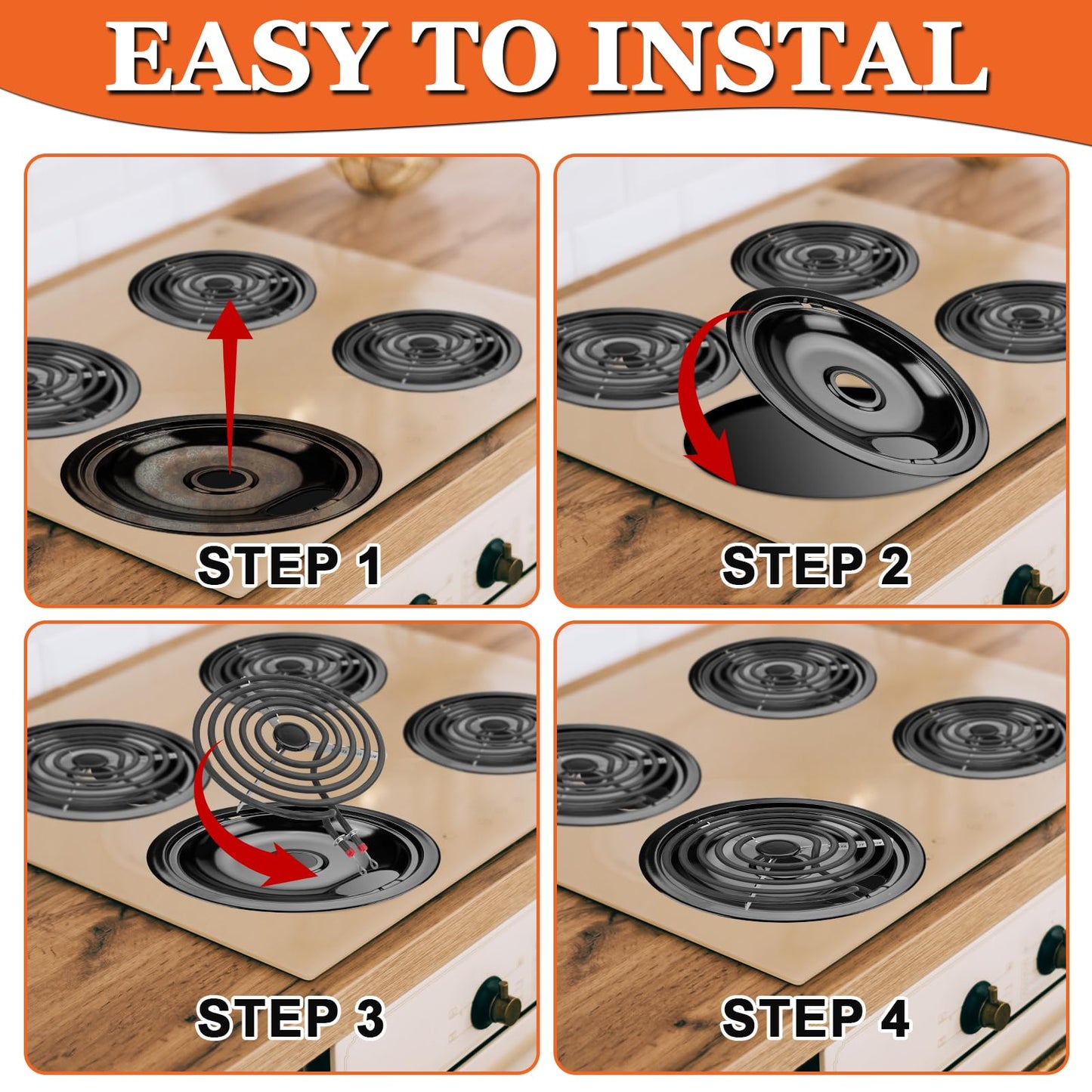 5304430149 5304430150 Porcelain Drip Pan Set & MP22YA Electric Range Burner Element Unit Set Replaces 318067041 318067051 by Cenipar-Compatible with Frigidaire Kenmore Crosley Range Oven/Stove