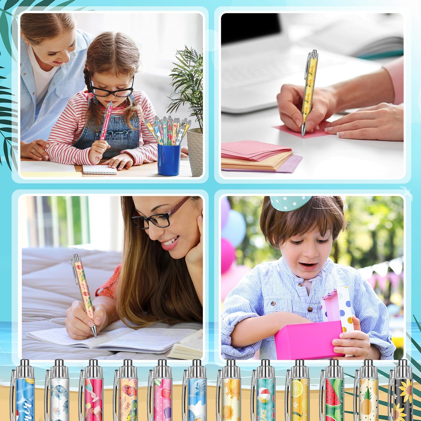 Chiisong 120 Pcs Summer Pens Retractable Hawaiian Theme Cute Ballpoint Pens Comfortable Writing Black Ink Medium Point 1mm for Pretty Journaling Men Women School Office Supplies Party Gifts