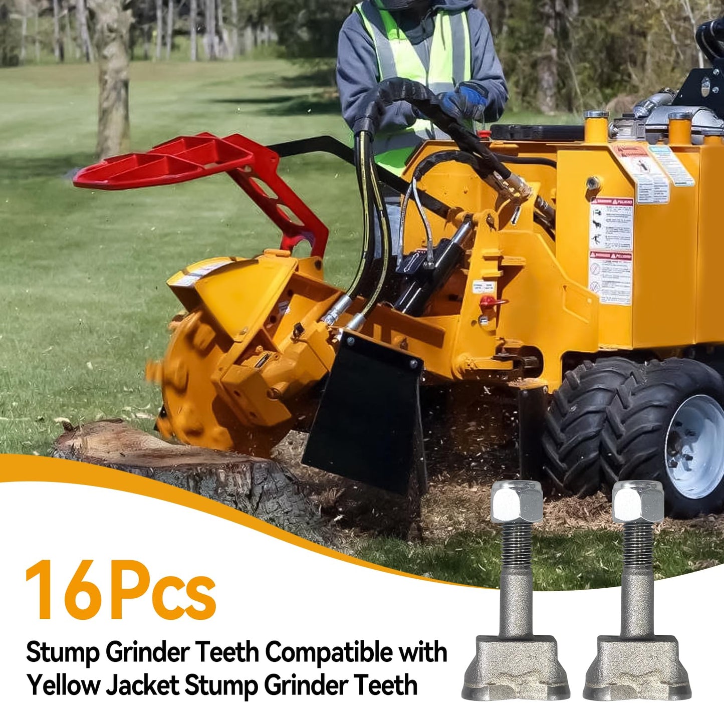 16PCS Stump Grinder Teeth Compatible with Vermeer Yellow Jacket Carbide Mulcher Teeth Stump Grinder Blades Remover Parts for Stumps Removal