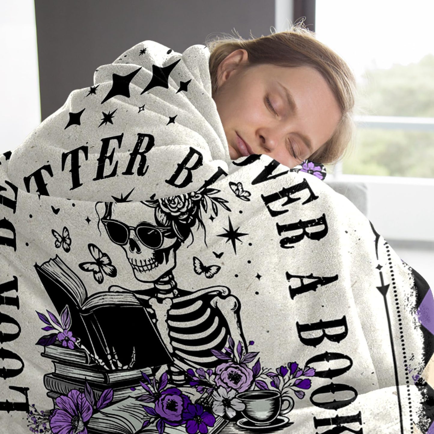 Book Lovers Gifts - Smutty Book Lover Gifts for Women - Skeleton Reading Blanket for The Reader - Bookworm Bookish Books Club Librarian Reading Gift - Gothic Spicy Blanket for Christmas Birthday 50x60