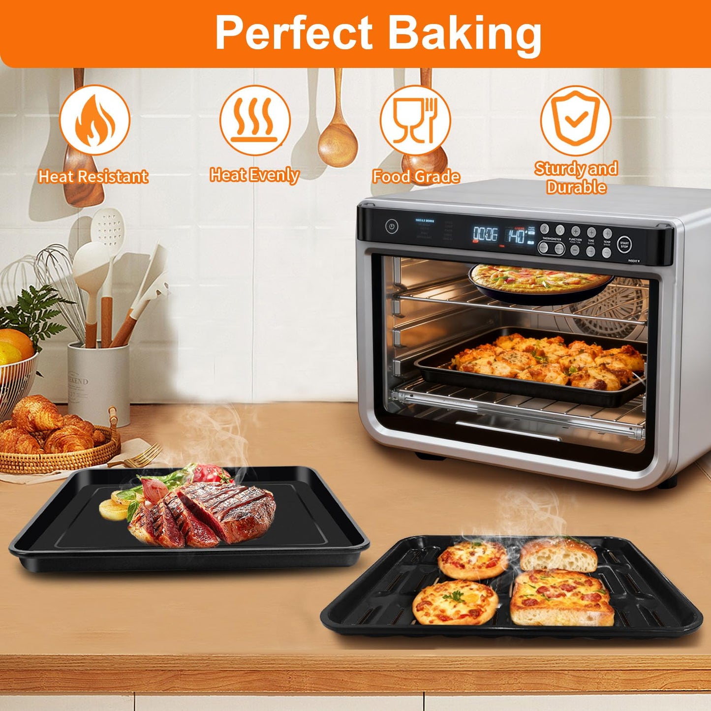 GWBSXM 3PCS Air Fryer Set for Ninja Foodi DT251 DT201 DT200 Digital Air Fryer Countertop Oven Accessories Sheet Pan, Roast Tray & Wire Rack Replacement Parts for Baking, Roasting, Dishwasher Safe