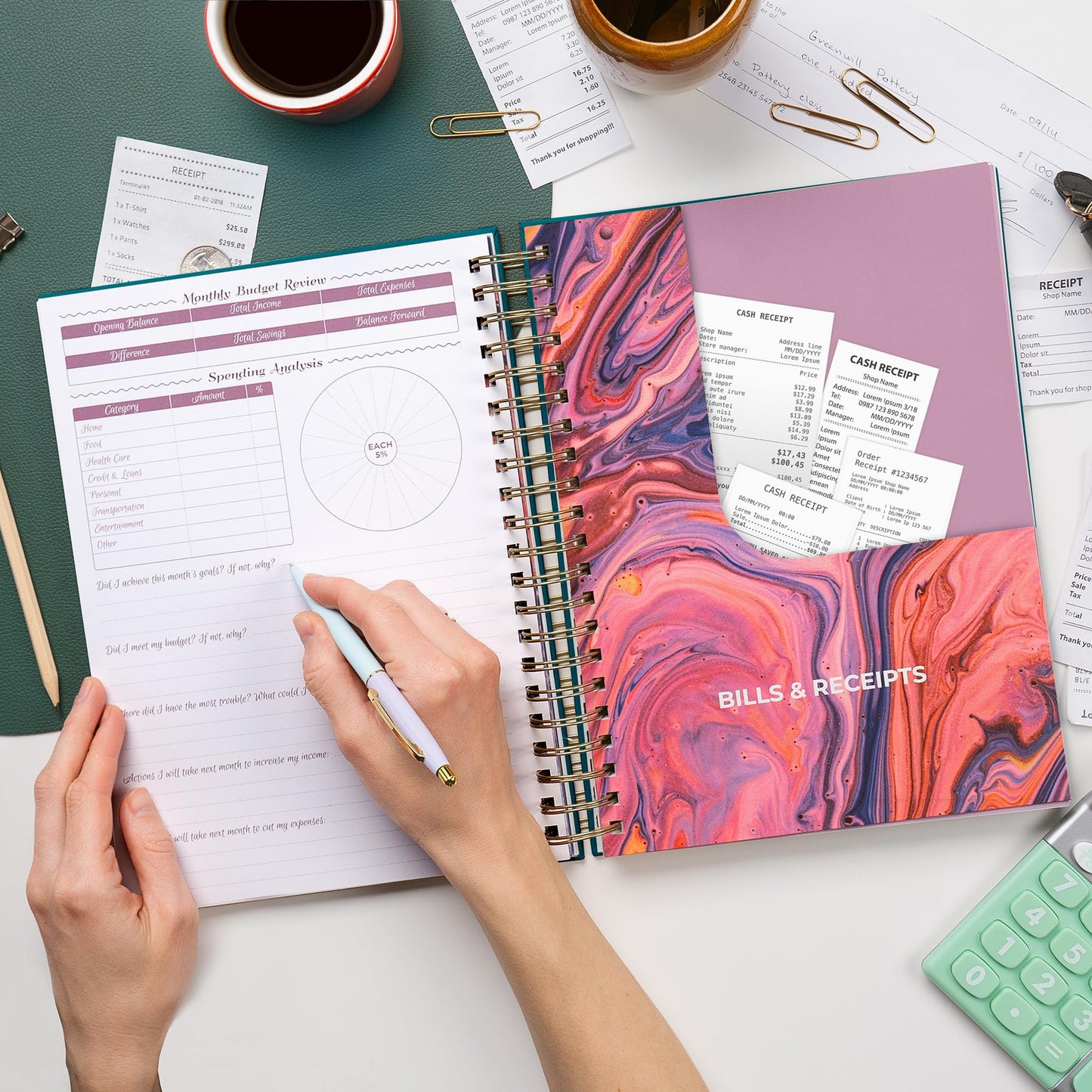 GoGirl Budget Planner & Monthly Bill Organizer – Monthly Financial Book with Pockets. Expense Tracker Notebook Journal, Large (Dark Teal)