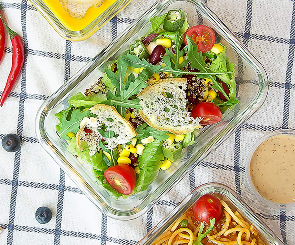 M MCIRCO 10-Pack Glass Food Storage Container with Lids, Airtight Lunch Bento Boxes, Glass Meal Prep Container,Microwave, Oven, Freezer and Dishwasher Friendly