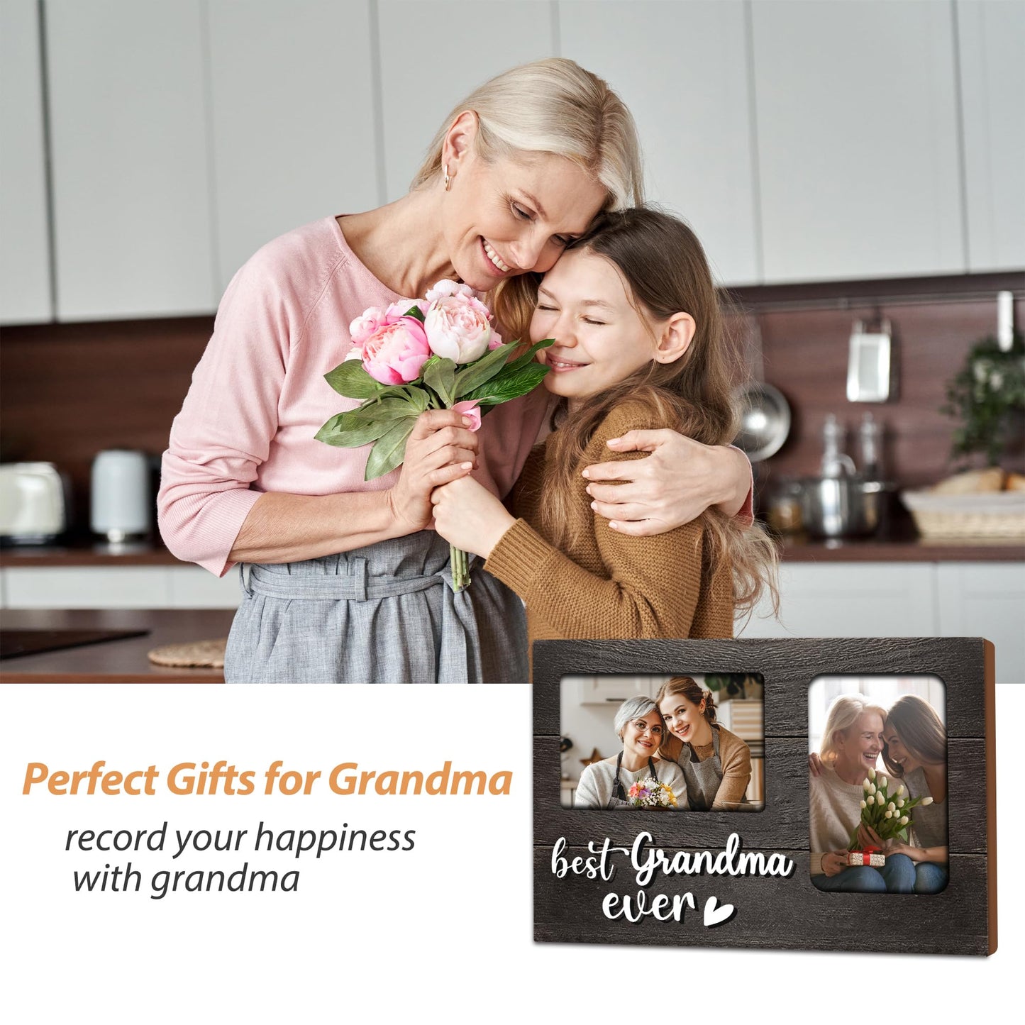 JNDJE Grandma Gifts, Mothers Day Grandma Gift from Grandkids, 3D Photo Frame Hold 4x6 Inches Two Photos - Picture Frame Present for Grandparents Day