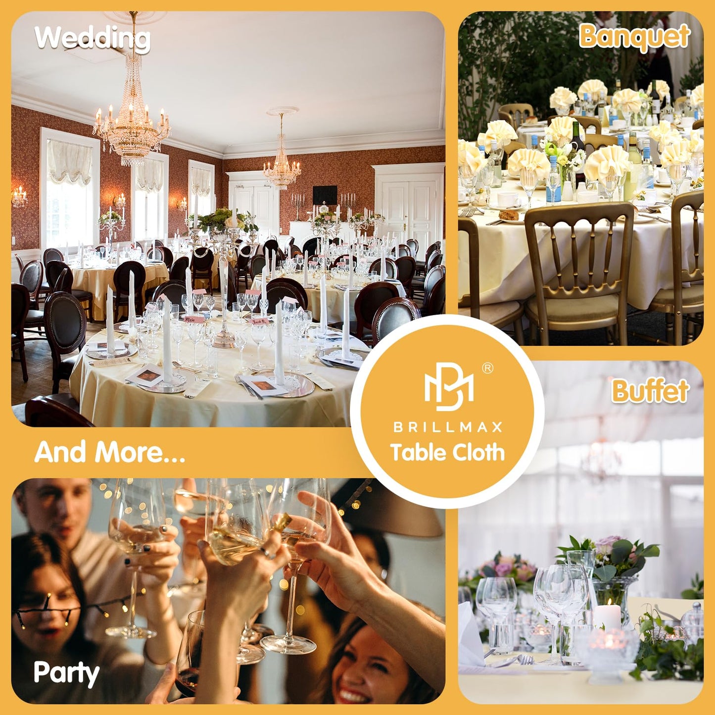 BRILLMAX 4 Pack Beige Round Tablecloths 120 Inch for 60” Tables - 150 GSM Polyester Fabric, Floor Length Drop, Water, Stain & Wrinkle Resistant Cloth Cover for Wedding Reception Banquet Dining
