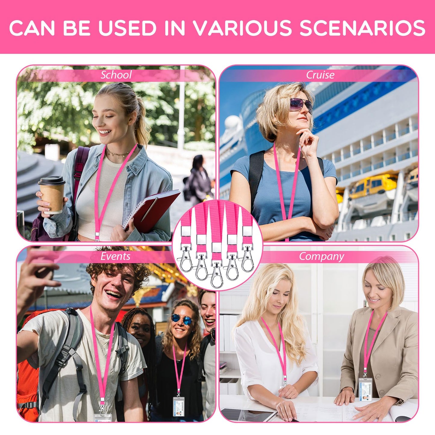 Cholemy 150 Pcs Pink Lanyards for ID Badges Nylon Necklace Lanyard Bulk with Clip Swivel Hook for Women Staff Students Key Chains (Lobster Clasp)