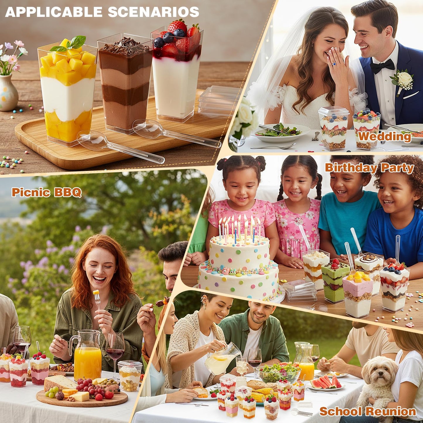 LifeIdeas 600 Pcs 3 Oz Mini Dessert Cups with Lids and Spoons, Reusable Square Appetizer, Parfait, and Shooters Cups for Parties, Ideal for Ice Cream, Fruit, Pudding, and Cake