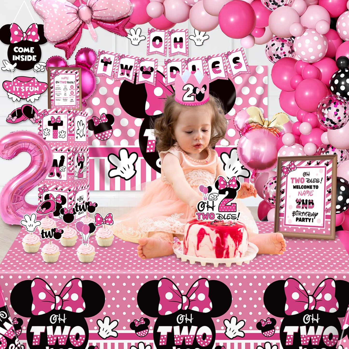 Oh Twodles Birthday Party Supplies Girl, 2nd Birthday Decorations for Girl, 150 Pcs 2 Year Old Party Decorations