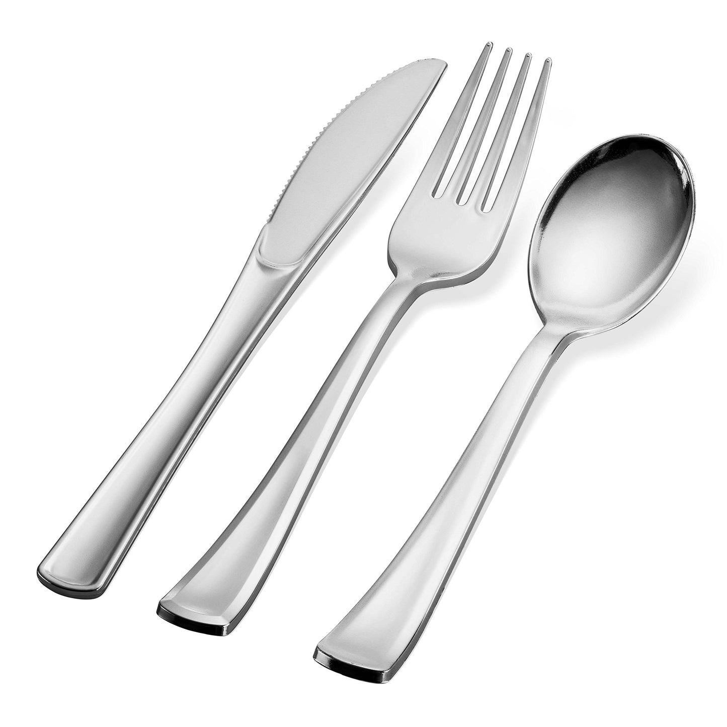400 Plastic Silverware Set - Silver Cutlery Set - Disposable Flatware Set - 200 Forks - 100 Spoons - 100 Knives - Heavy Duty - Party Bulk
