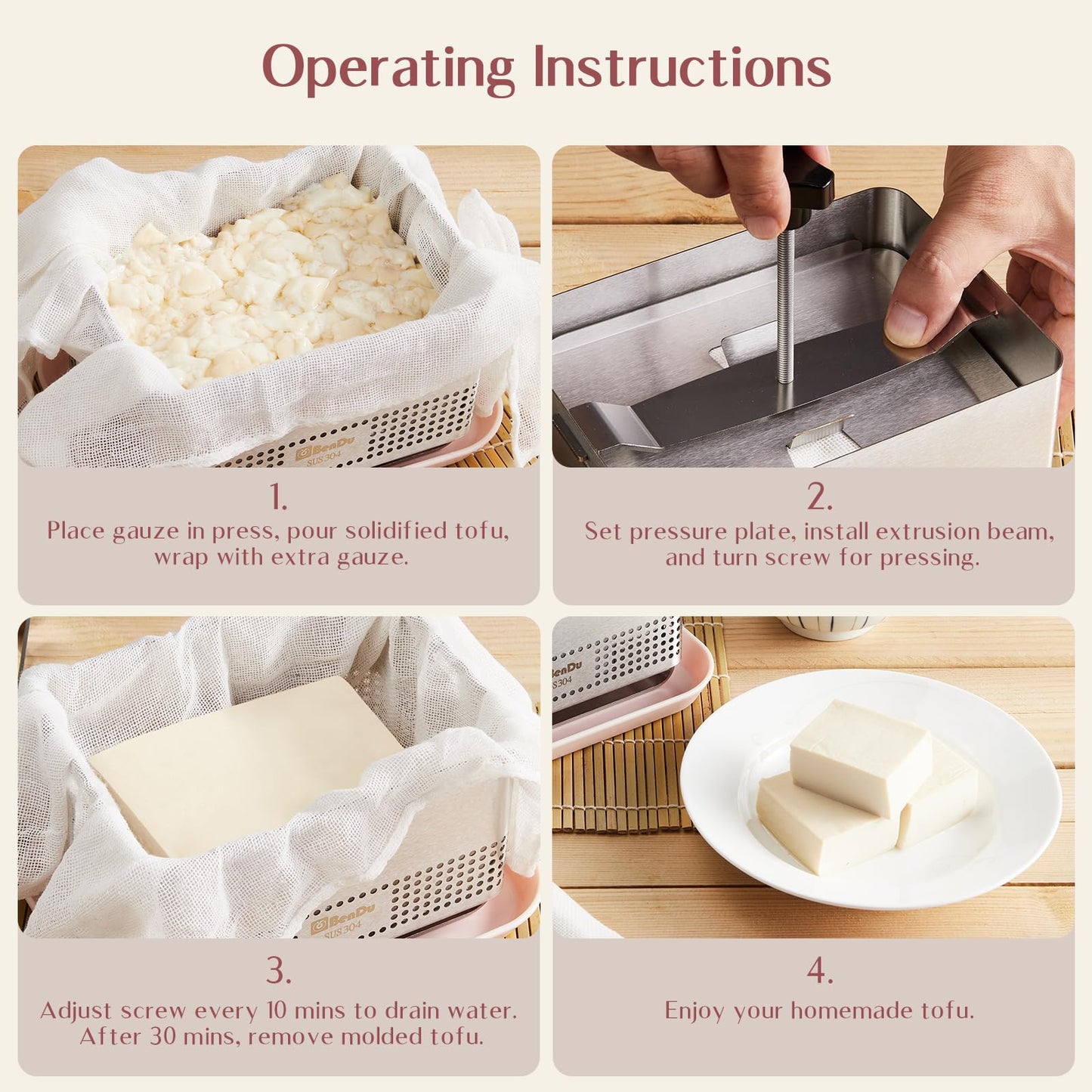 Tofu Press Stainless Steel, Paneer Maker with Upgraded Deep-Press Design, Improves Tofu Flavor and Texture, for Homemade Tofu, Paneer Press and Cheese Press, Multi-Functional Kitchen Tool, BPA Free