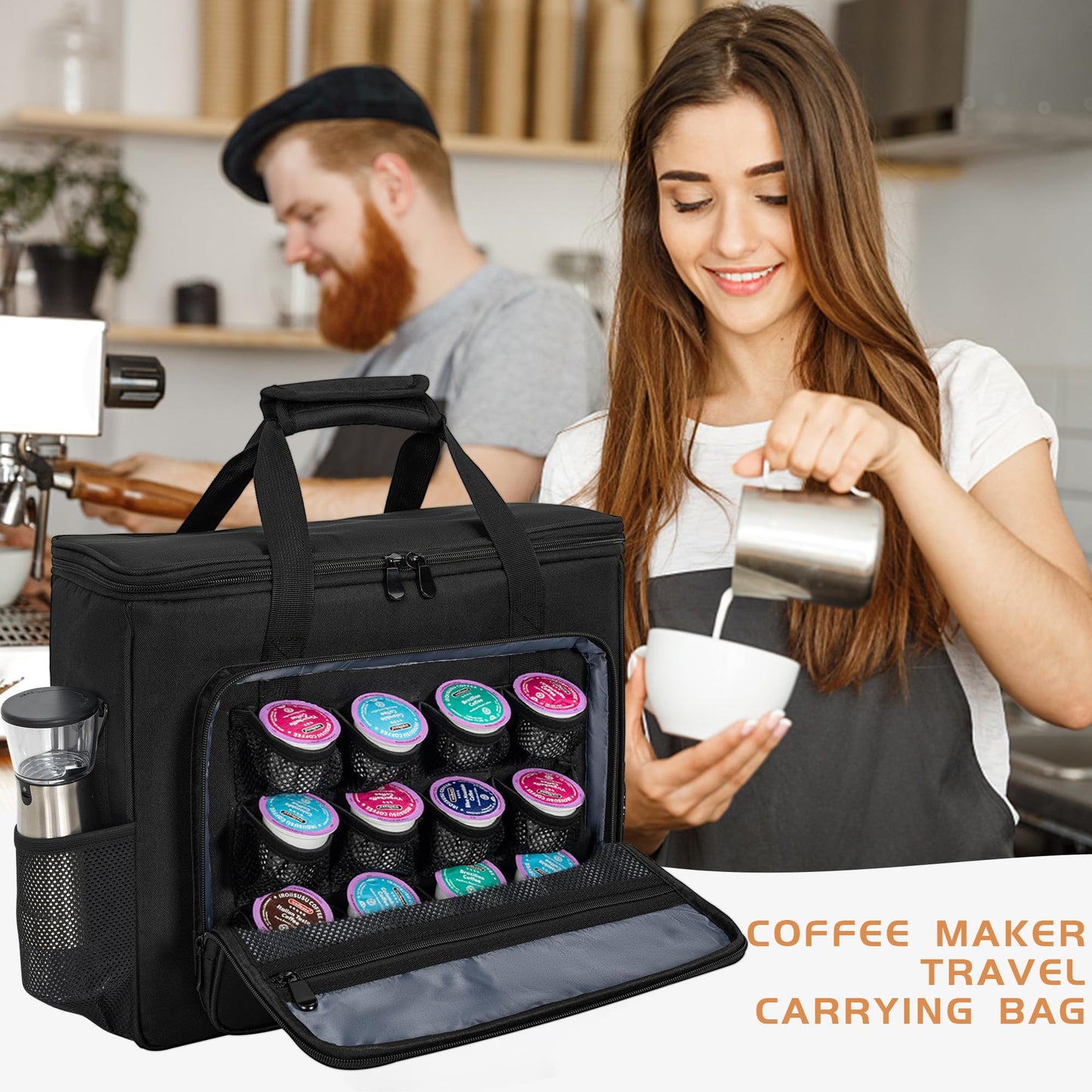 OUUTMEE Coffee Maker Carrying Bag Compatible with Keurig K-Slim/K-Express/K-Iced/Ninja PB051/PB041ST, Single Serve Coffee Brewer Portable Storage Bag with Extra Pockets, Storage Tote Case