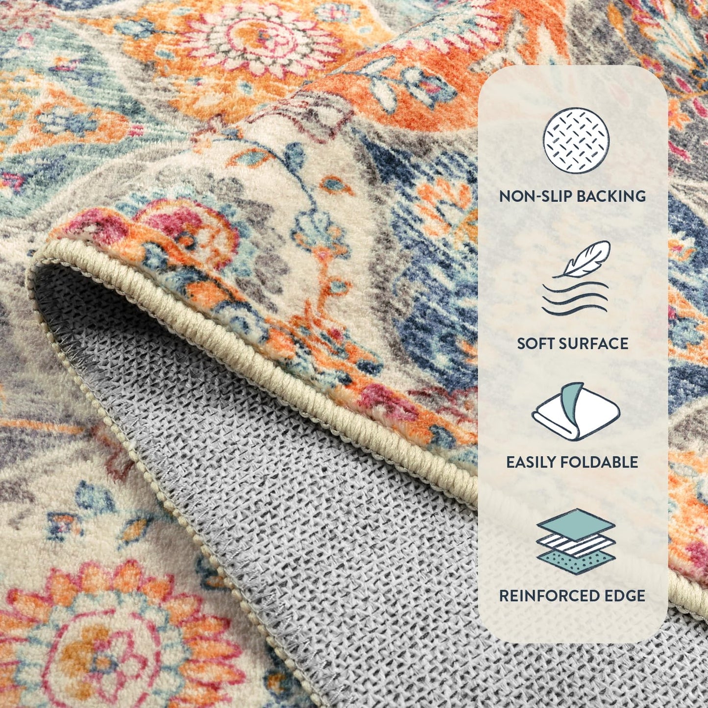 Lahome Moroccan Trellis Washable Rug, 2x3 Kitchen Rugs for Entryway Bathroom, Non-Slip Indoor Door Mat Ultra-Thin, Small Oriental Throw Carpet for Bedroom Entry Elise, Cream/Multi
