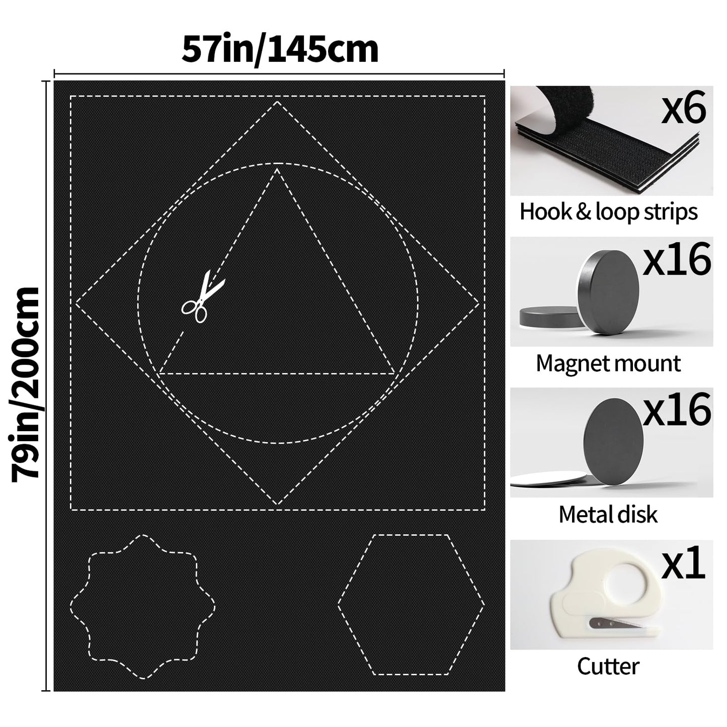 BKSAI 100% Blackout Window Cover, Portable Magnetic Black Out Curtains for Window, Black Out Shades No Drill Cuttable Blackout Blinds for Bedroom, RV, Nursery, Media Room, 79x57 inch