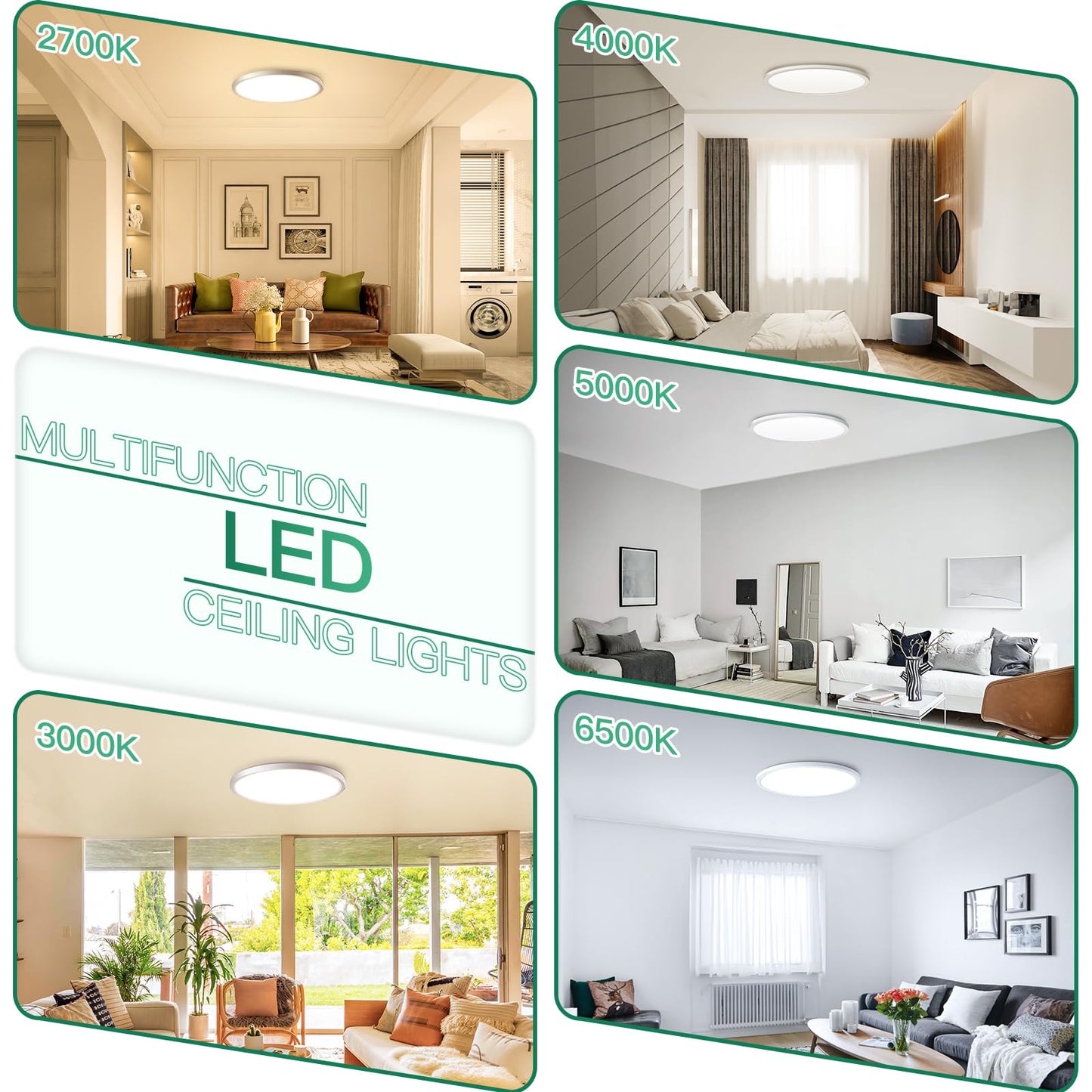 Brightever 4Pack LED Flush Mount Ceiling Light Fixture, 12 Inch 24W, Super Slim 0.67 Inch, 3200LM, Dimmable & 2700K-6500K 5 Color Selectable LED Ceiling Lights for Bedroom