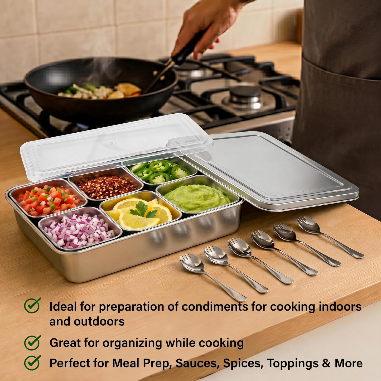Jugetware Stainless Steel Yakumi Pan, Yakumi Pans, Yakumi Mise En Place, Mise En Place Containers, Japanese Food Container, Condiment Containers, Multi Compartment Food Containers (8 Compartment)