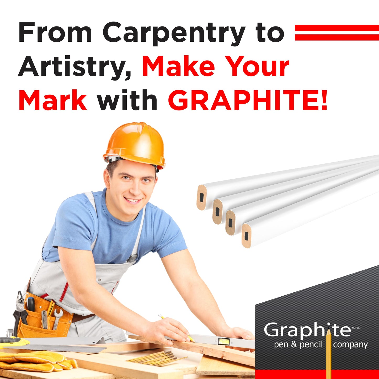 GRAPHITE Hard Lead Carpenter Pencils Bulk - (72) Pieces Lumber Wooden Pencil #2 (HB) - White