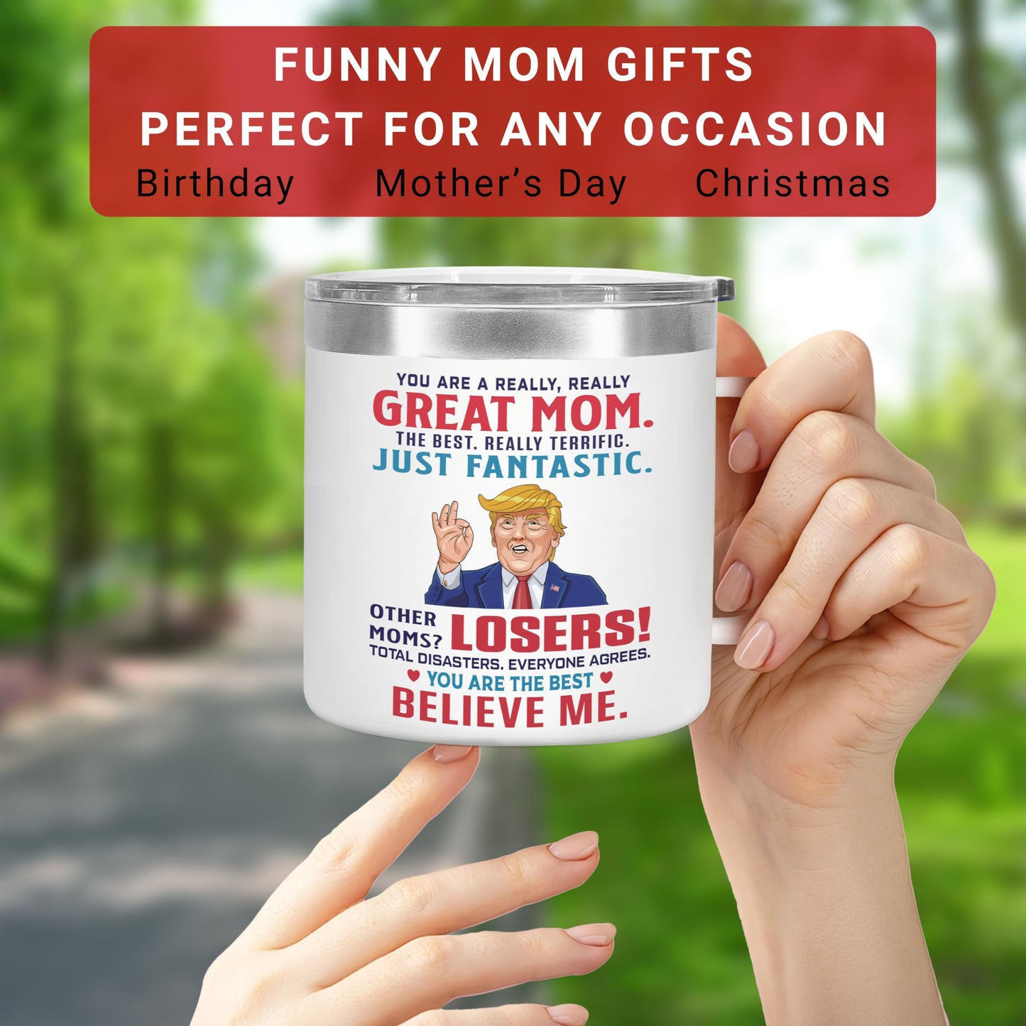 CHUSUKASU Gifts for Mom, Funny Birthday Present from Daughter Son, You Are A Really Great Mom Mug Tumbler 14Oz - Insulated Coffee Cup with Lid and Gift Box