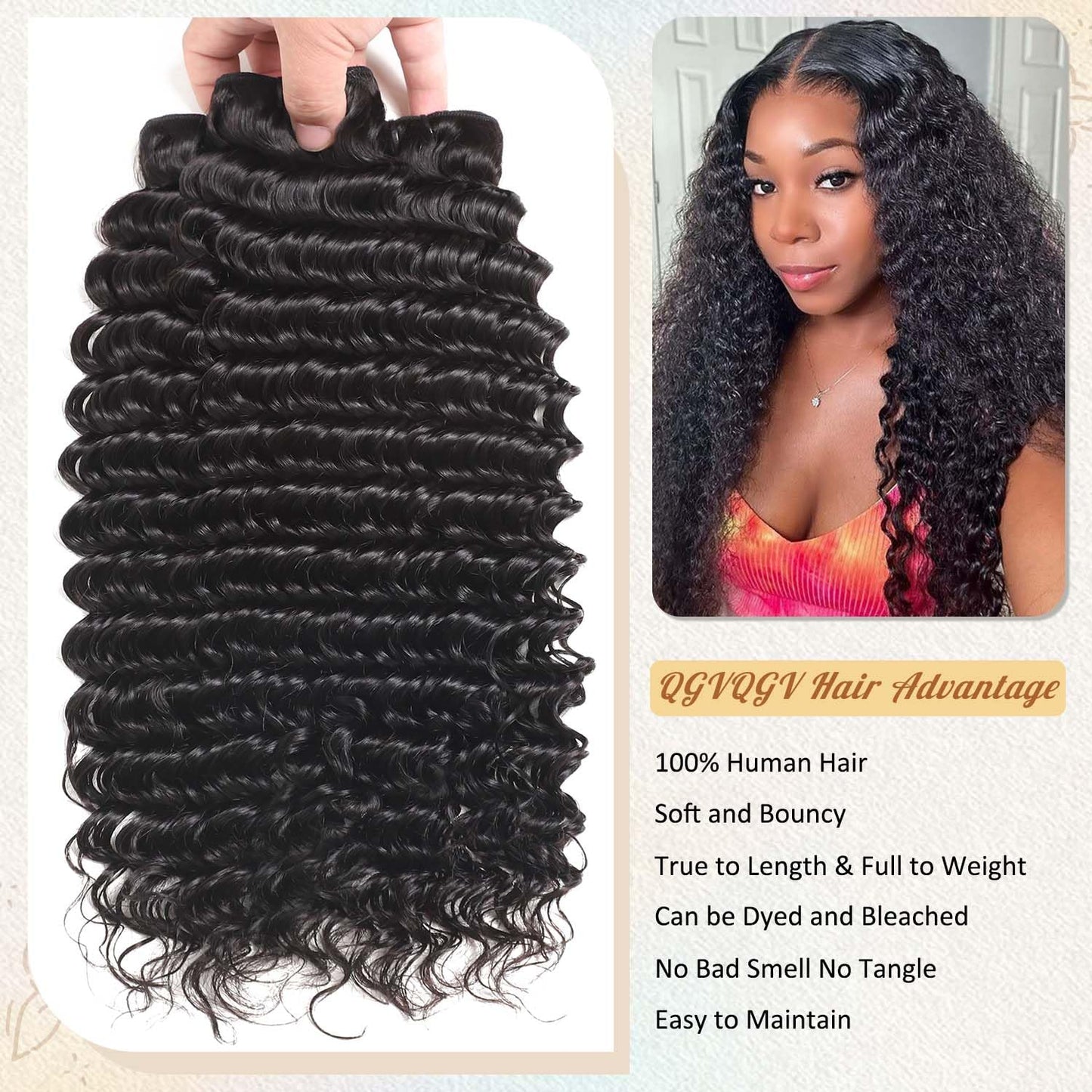 12A Deep Wave Human Hair Bundles 22 24 26 Inch Brazilian Virgin Depp Weave Curly Bundles Human Hair 3 Pcs 100% Unprocessed Virgin Remy Hair Natural Black Water Wave Human Hair Extensions