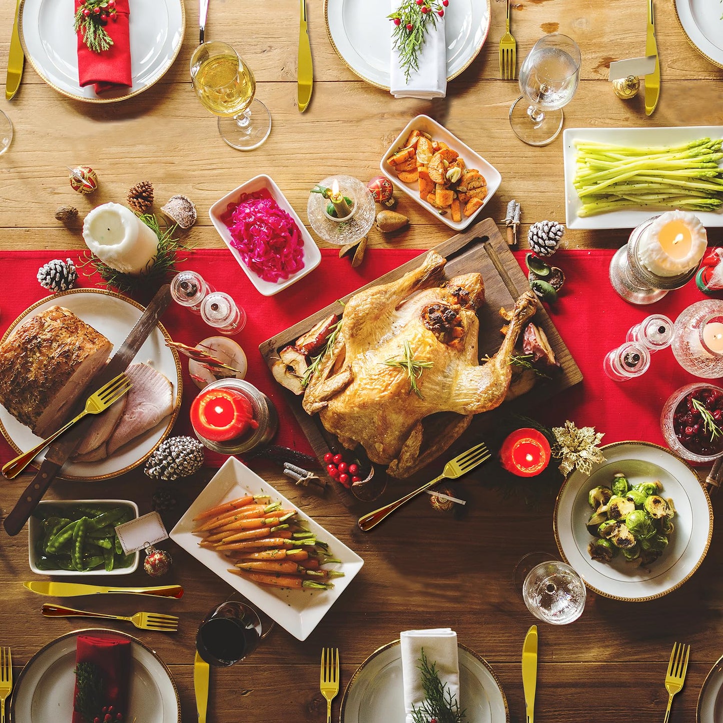 100 Pcs Stainless Steel Gold Silverware Set Bulk Flatware Set Service for 50, 50 Pcs Dinner Forks and 50 Pcs Dinner Knives Tableware Cutlery Set for Butter Kitchen Restaurant, Dishwasher Safe