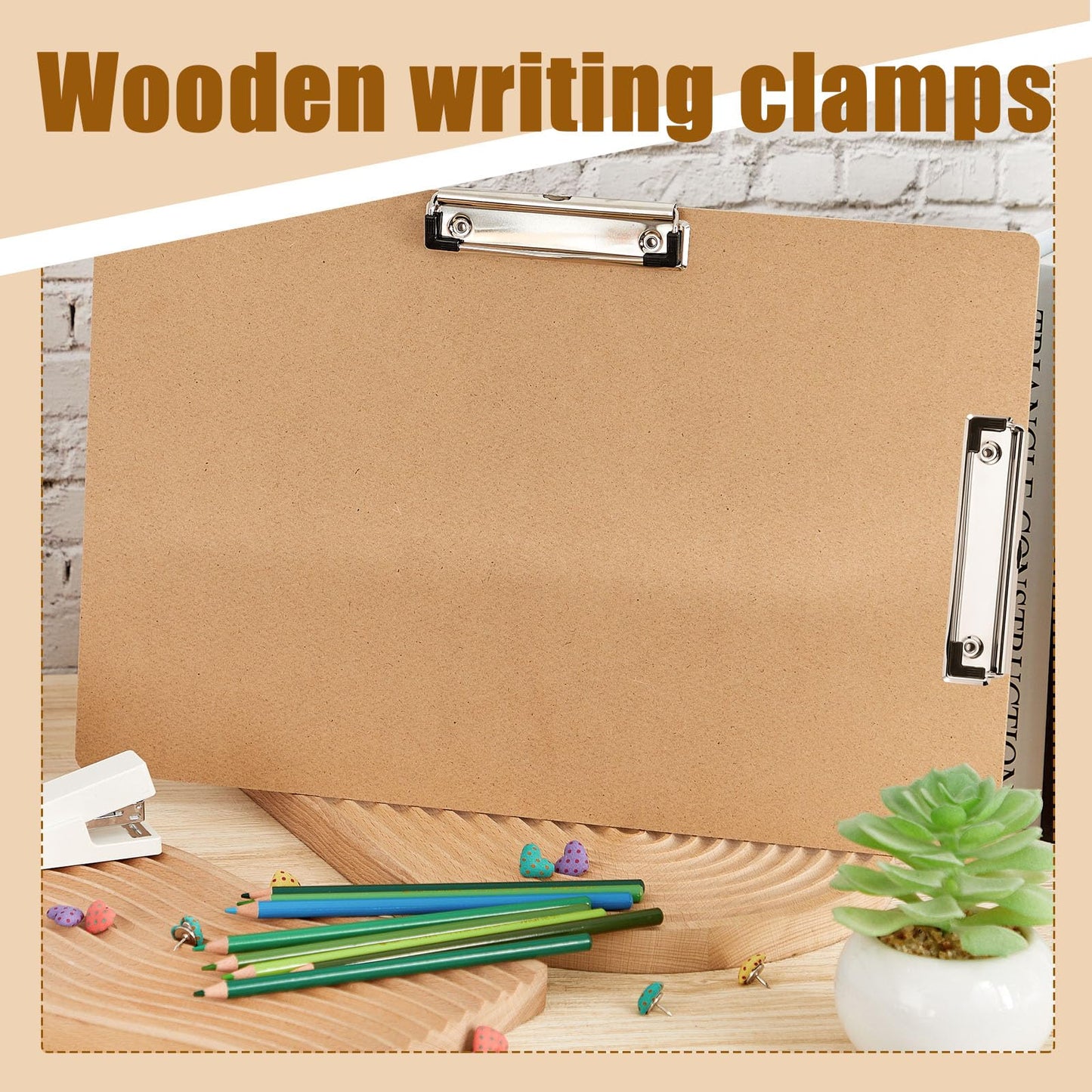 Henoyso 4 Pcs Extra Large Clipboard Wooden Lap Board with Low Profile Clip Brown Double Landscape Clip Hardboard Drawing Horizontal Clipboard for Paper Sketching Art Supplies (14x20 Inch)