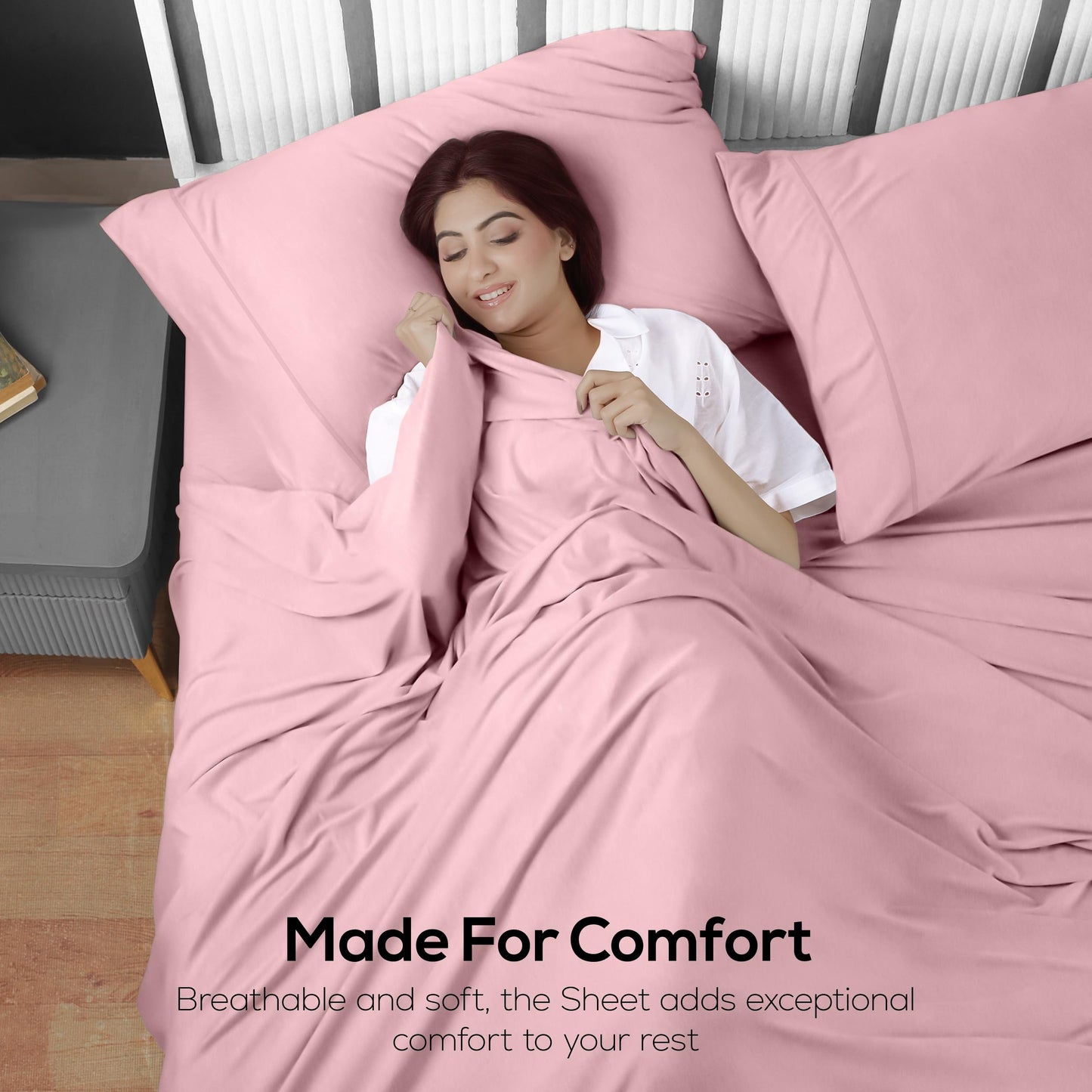 Utopia Bedding Queen Sheet Set - Jersey Knit Sheets 4 Piece – Cotton – Soft T-Shirt Stretchy Sheets (Pink)